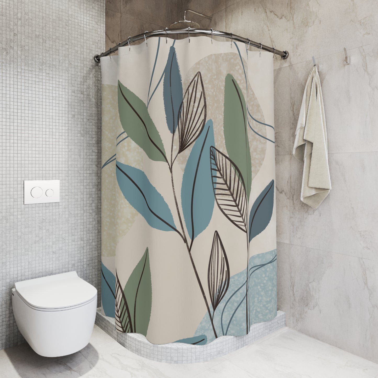 Botanical Pattern Shower Curtain, Elegant Bathroom Decor, Leaf Design, Eco-Friendly Home Accessory, Perfect for Spa Vibes