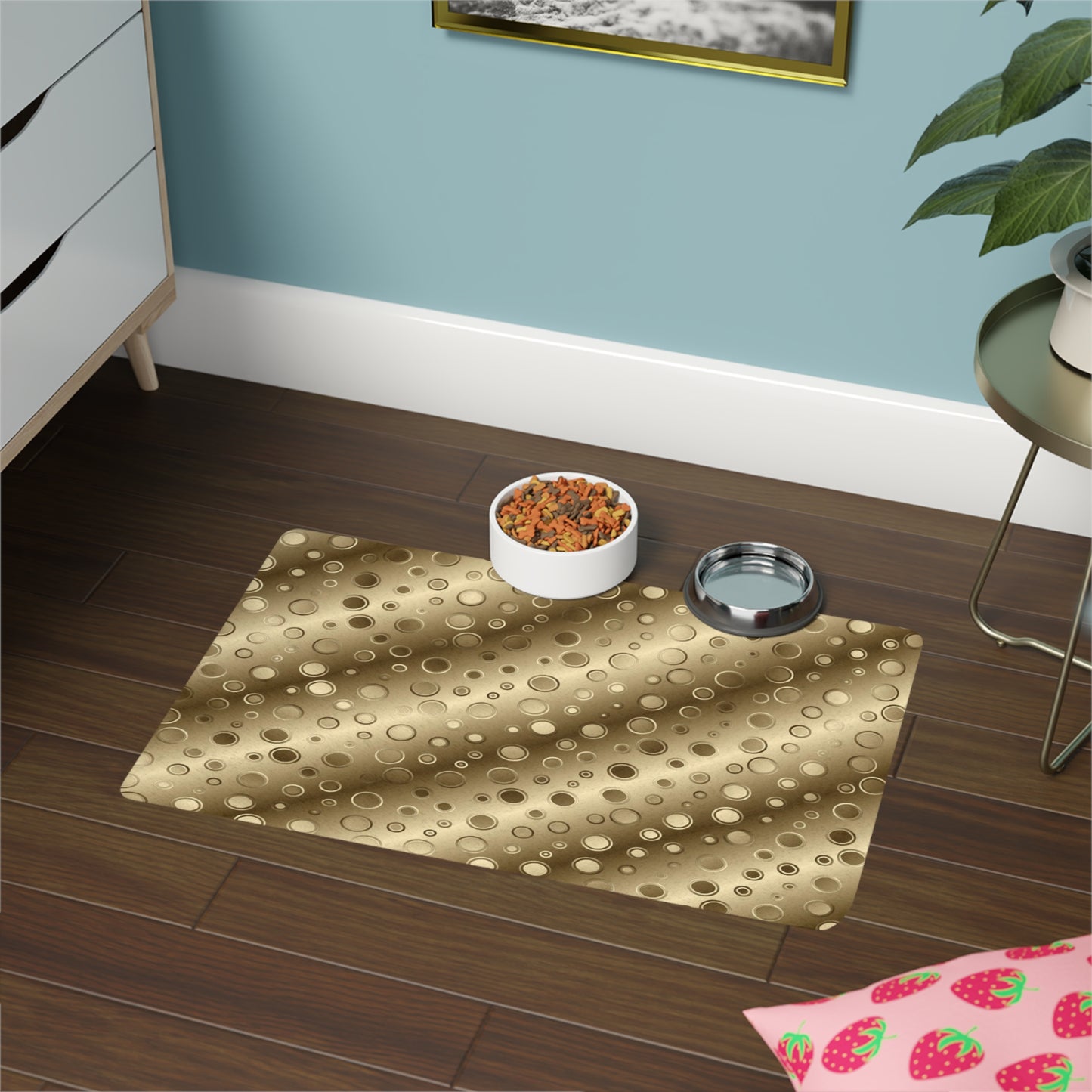 Gold Bubble Pet Food Mat (12x18) — Non‑Slip Decorative Feeding Mat for Cats & Dogs
