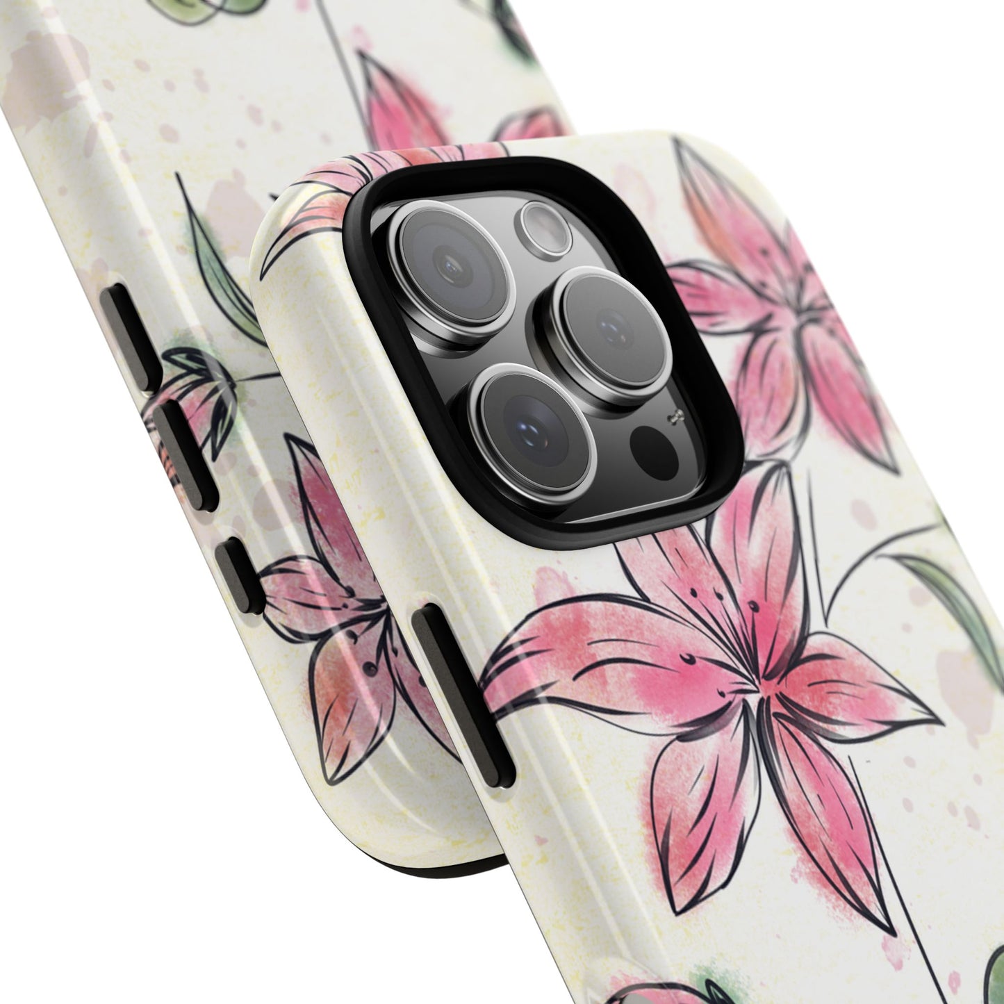 Floral Phone Case with Elegant Pink Lilies, Cute Floral Accessories, Phone Protection, Gift for Her, Stylish Cell Phone Cover