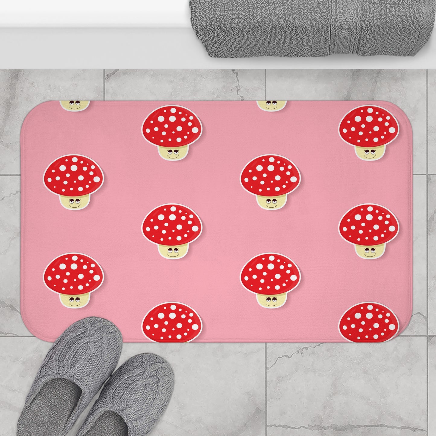 Cute Mushroom Bath Mat, Pink Bathroom Decor, Fun Rug for Kids, Charming Home Accessory, Gift for Nature Lovers, Playful Bathroom Mat