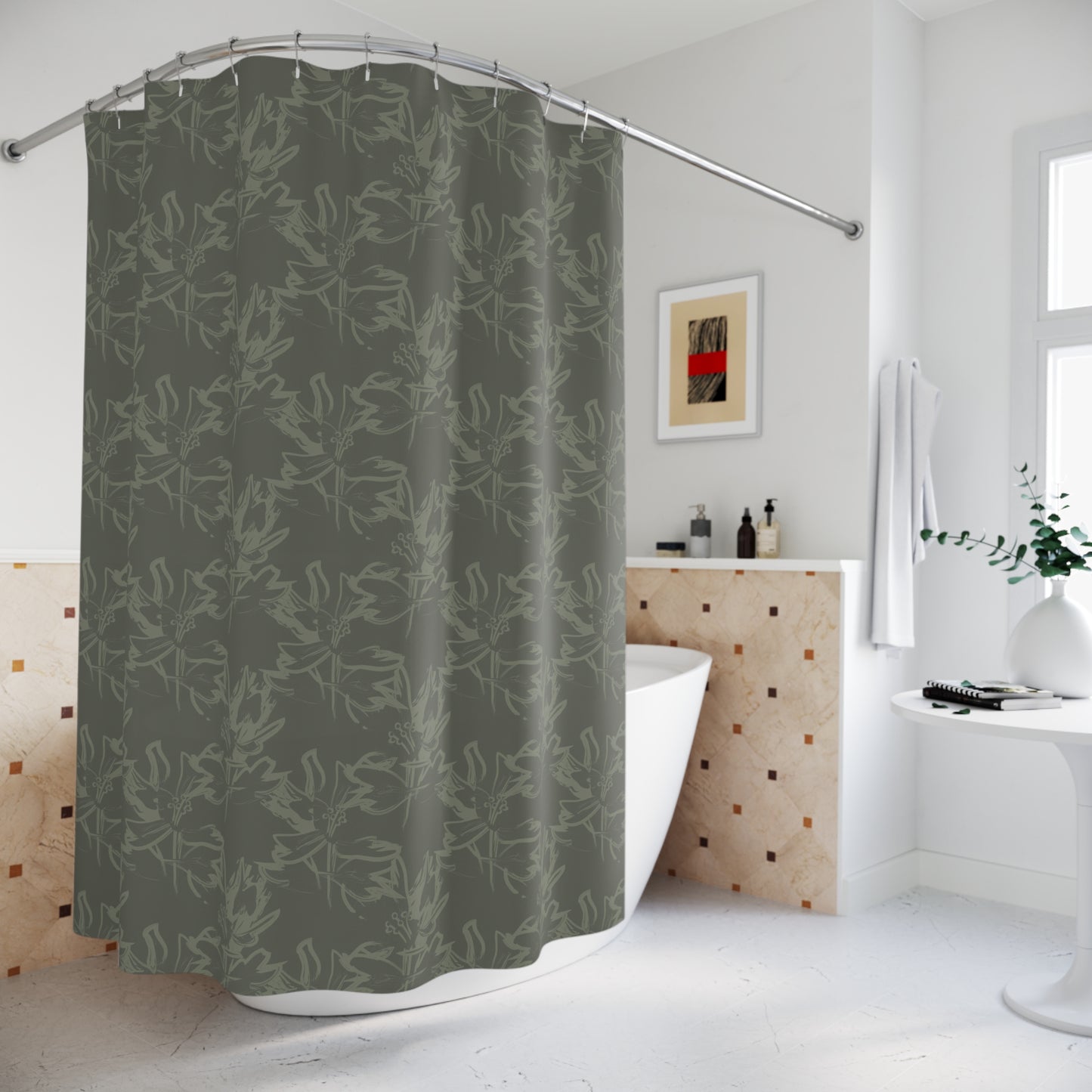 Elegant Botanical Shower Curtain, Floral Bathroom Decor, Nature-Inspired Gift, Home Improvement, Eco-Friendly Design