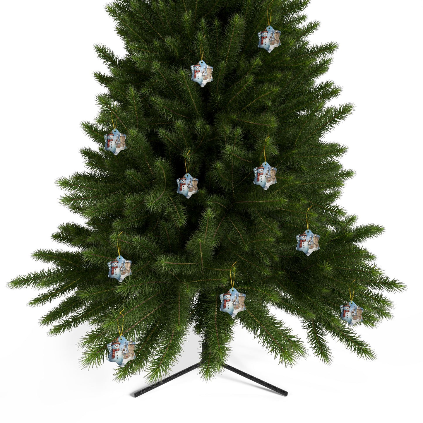 Snowman Village Ceramic Ornament — Double-Sided Christmas Tree Decoration