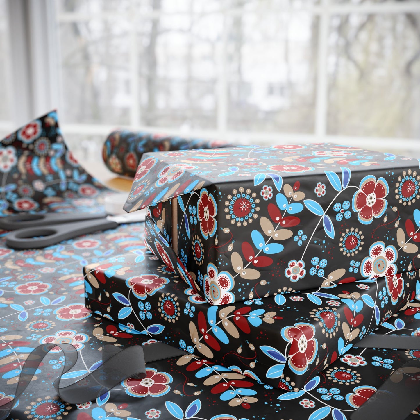Festive Wrapping Paper Roll, Colorful Floral Gift Wrap for Holidays, Birthdays, Special Occasions, Unique Christmas Gift Wrap