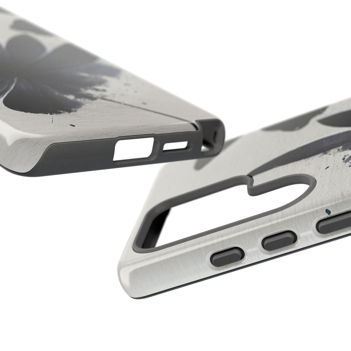 Monochrome Floral Tough Phone Case — Black Ink Flower Protective Cover
