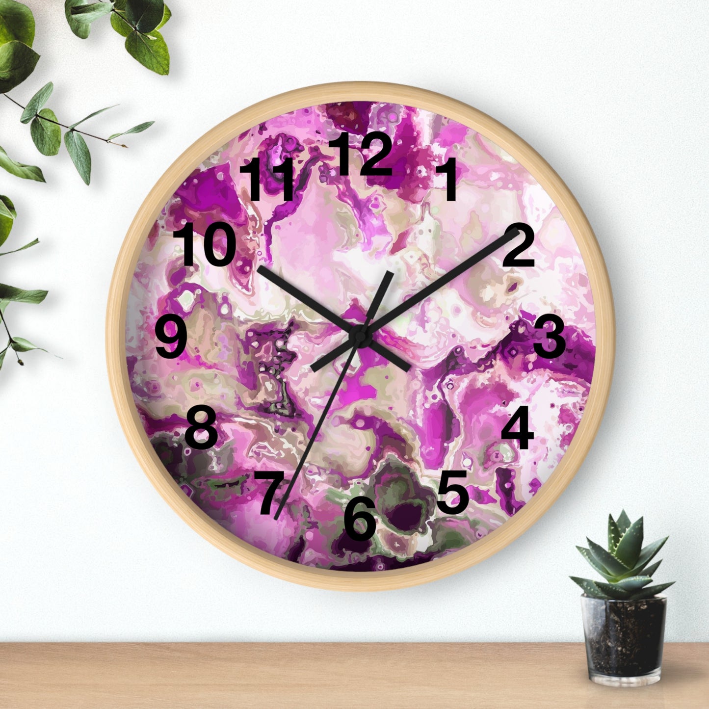 Elegant Pink Swirl Wall Clock Home Decor, Gift for Her, Modern Design, Office Wall Art, Functional Art