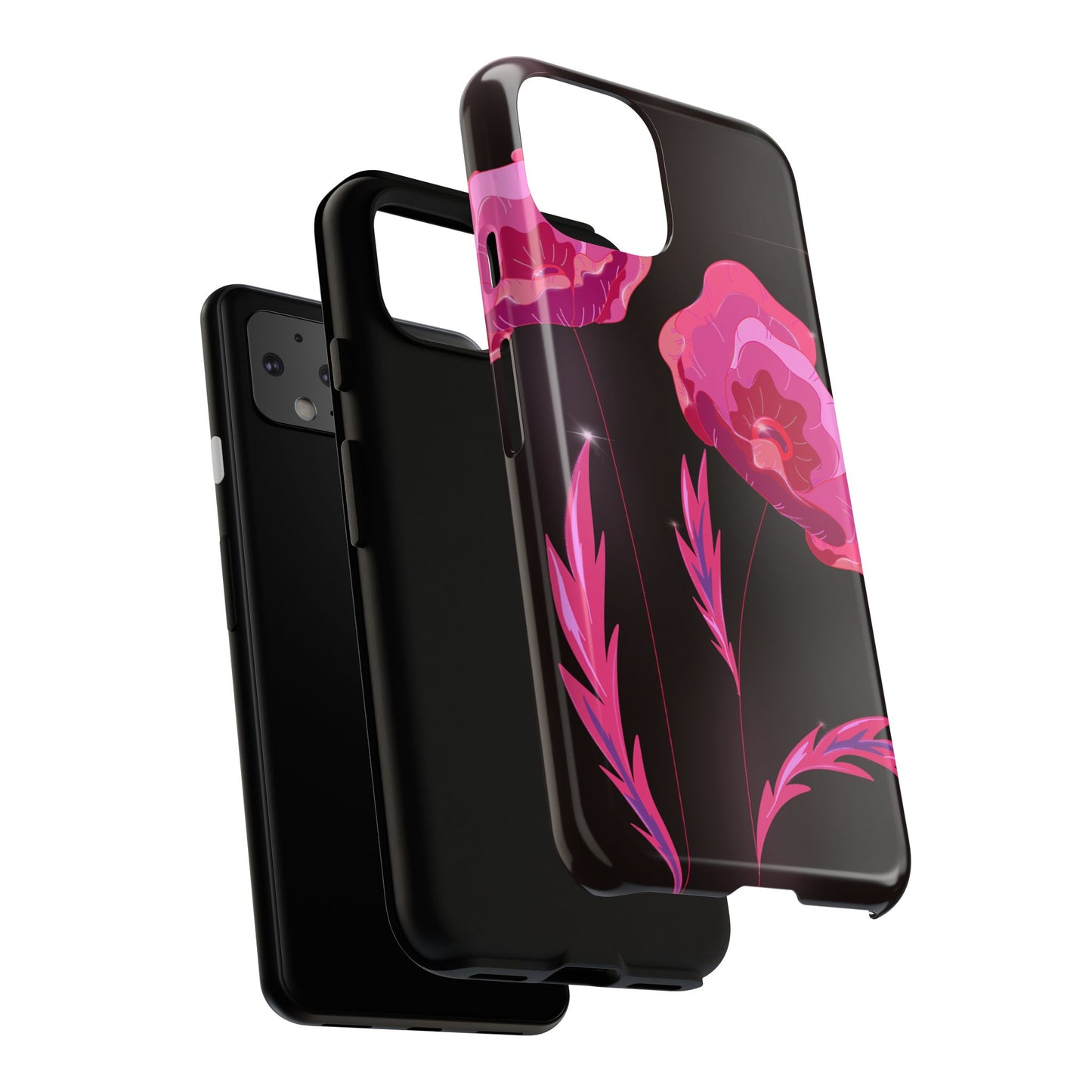 Floral iPhone Case | Tough Cases with Pink Poppy Design, Elegant Flower Phone Cover, Gift for Her, Spring Accessories, Chic Tech