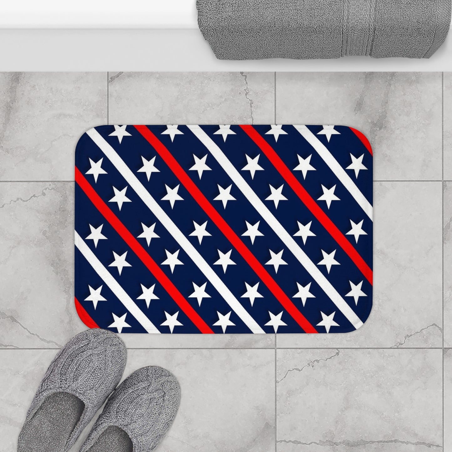Patriotic Bath Mat Star Stripe Design, USA Decor, Bathroom Accessories, Home & Kitchen, Gift for Independence Day