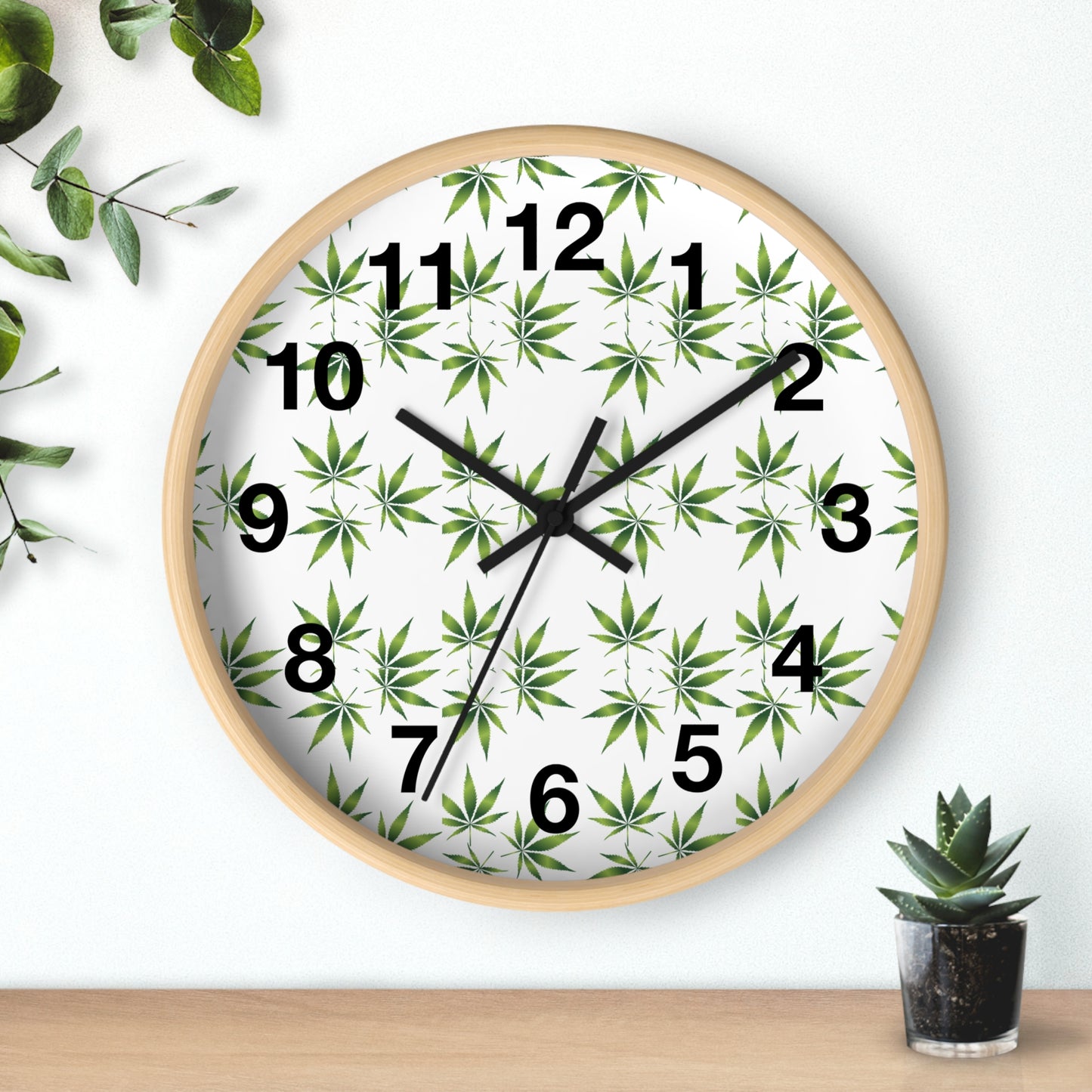 Leafy Wall Clock - Green Herbal Decor, Perfect for Nature Lovers, Boho Style, Gift for Gardeners, Unique Home Accent