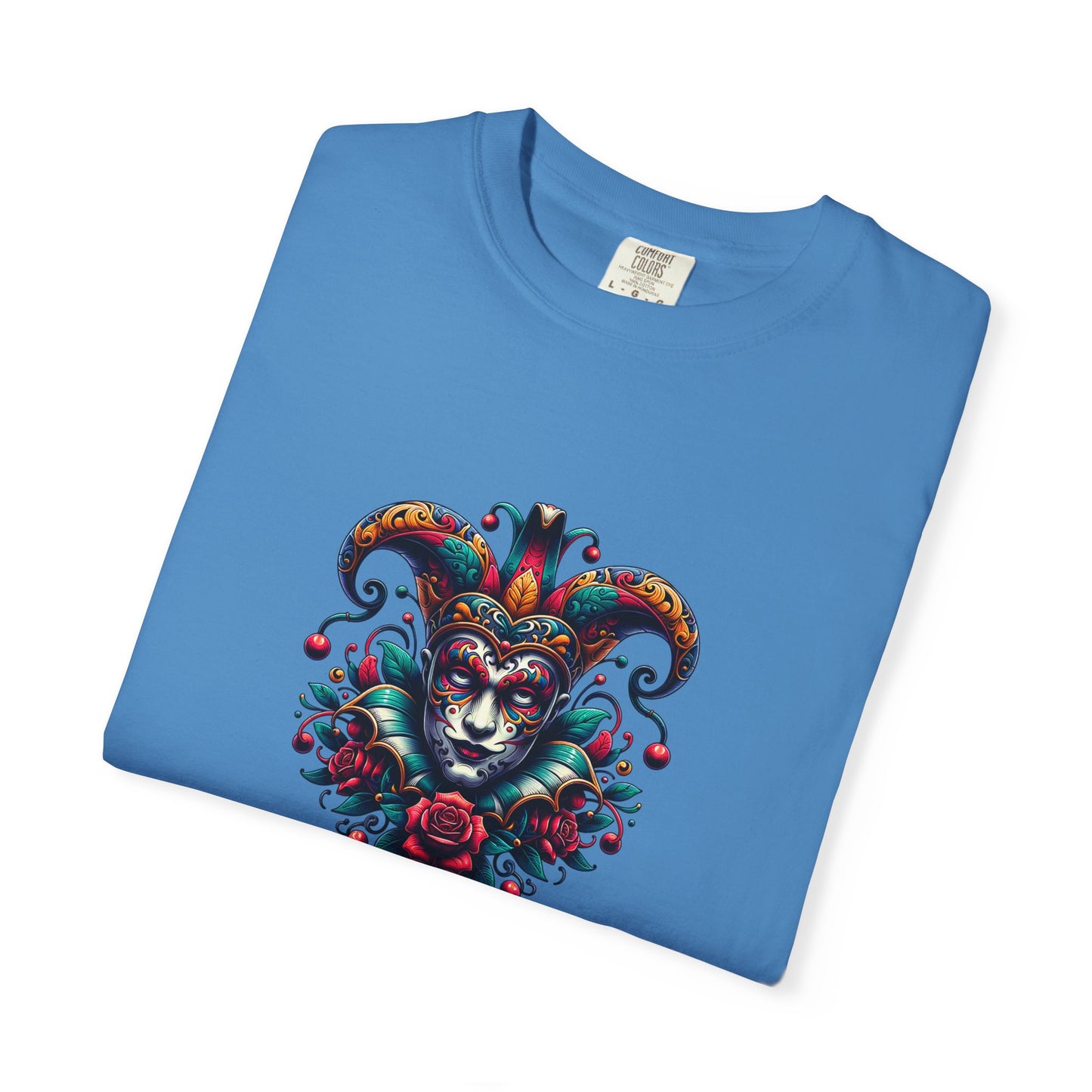 Vibrant Graphic Unisex T-Shirt with Floral Mask Design