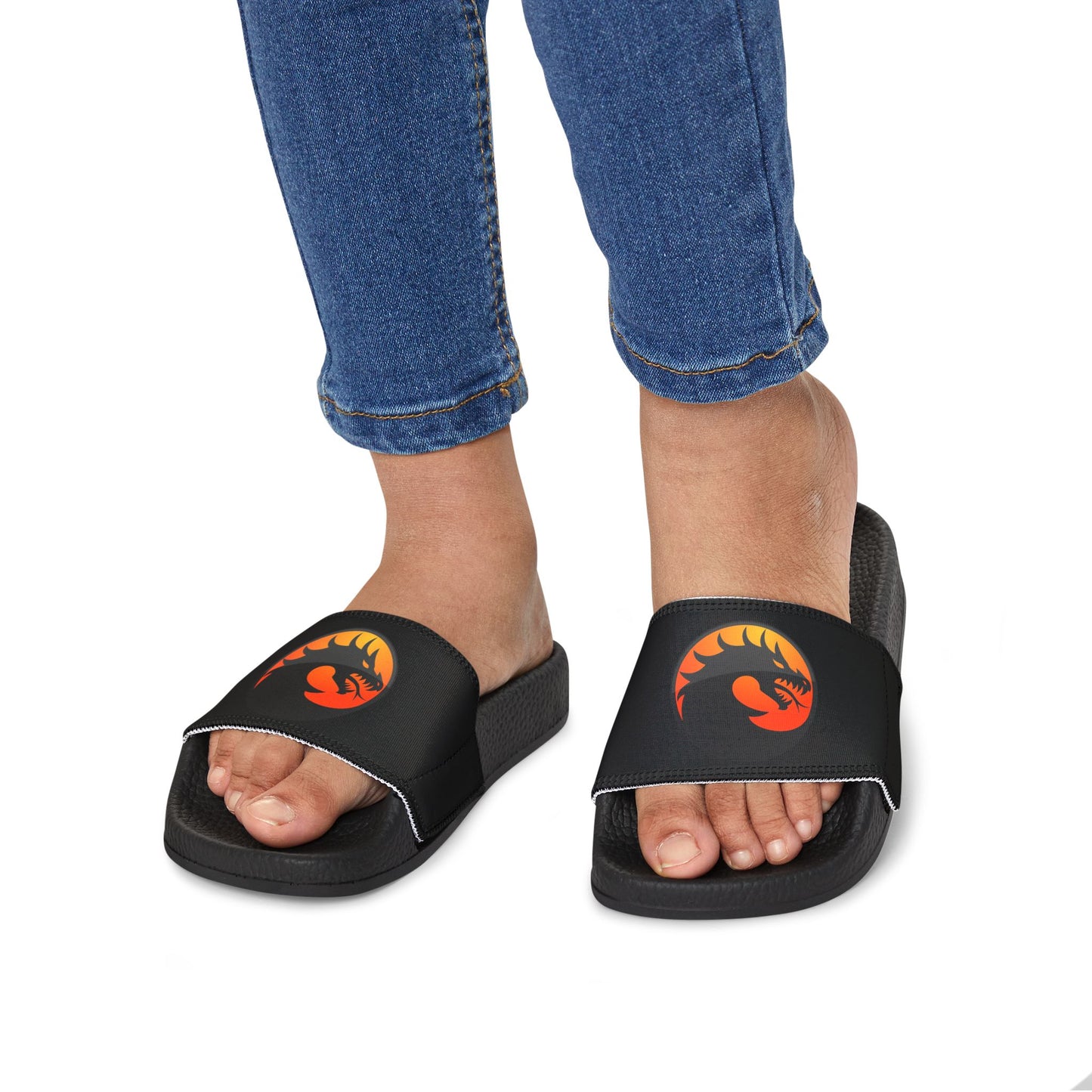 Youth Dragon Print Sandals, Fun Summer Footwear, Beachwear, Playful Slide Sandals, Casual Outdoor Shoes, Kids Summer Shoes