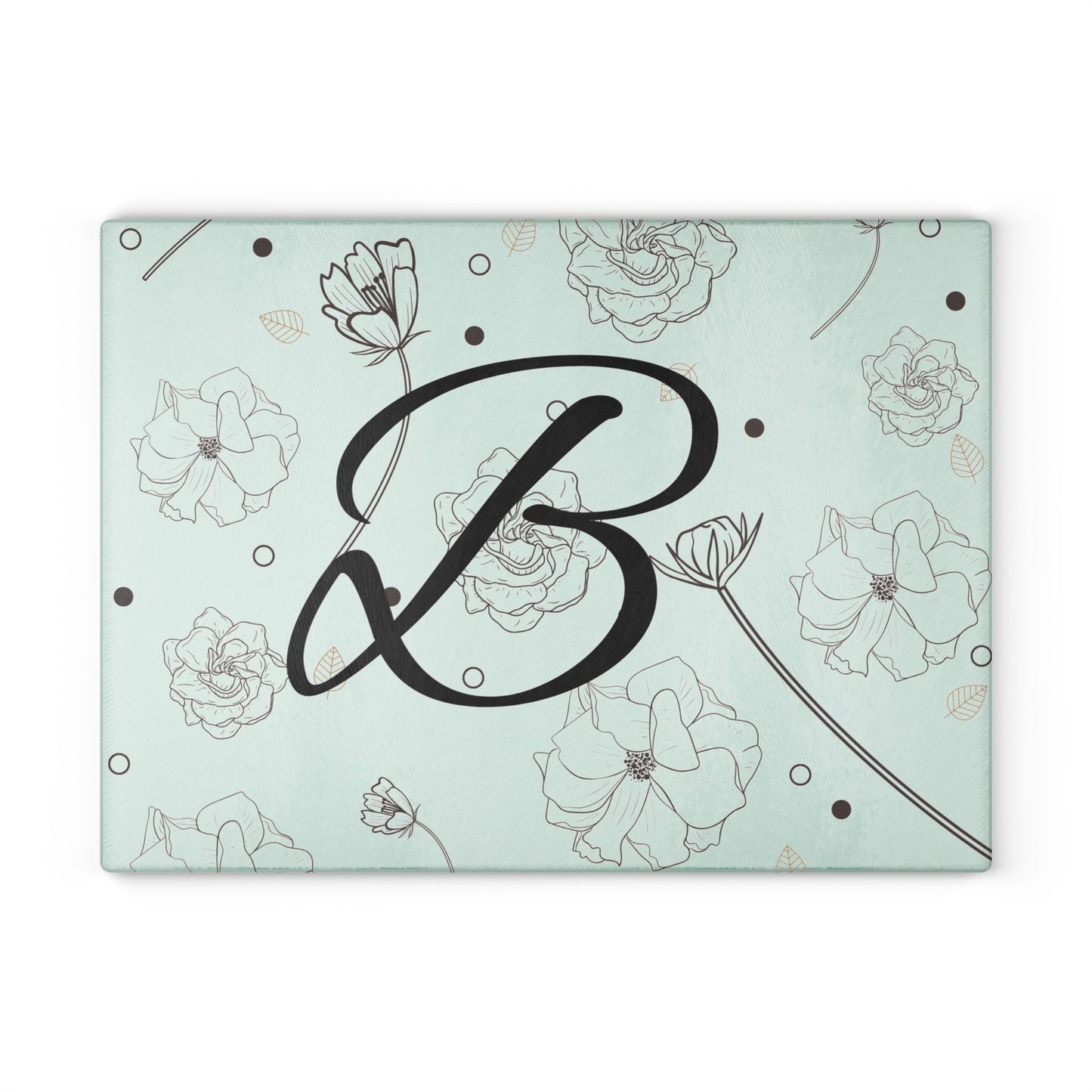 Floral Monogram Glass Cutting Board - Personalized Kitchen Decor, Wedding Gift, Housewarming Present, Farmhouse Style, Custom Cooking