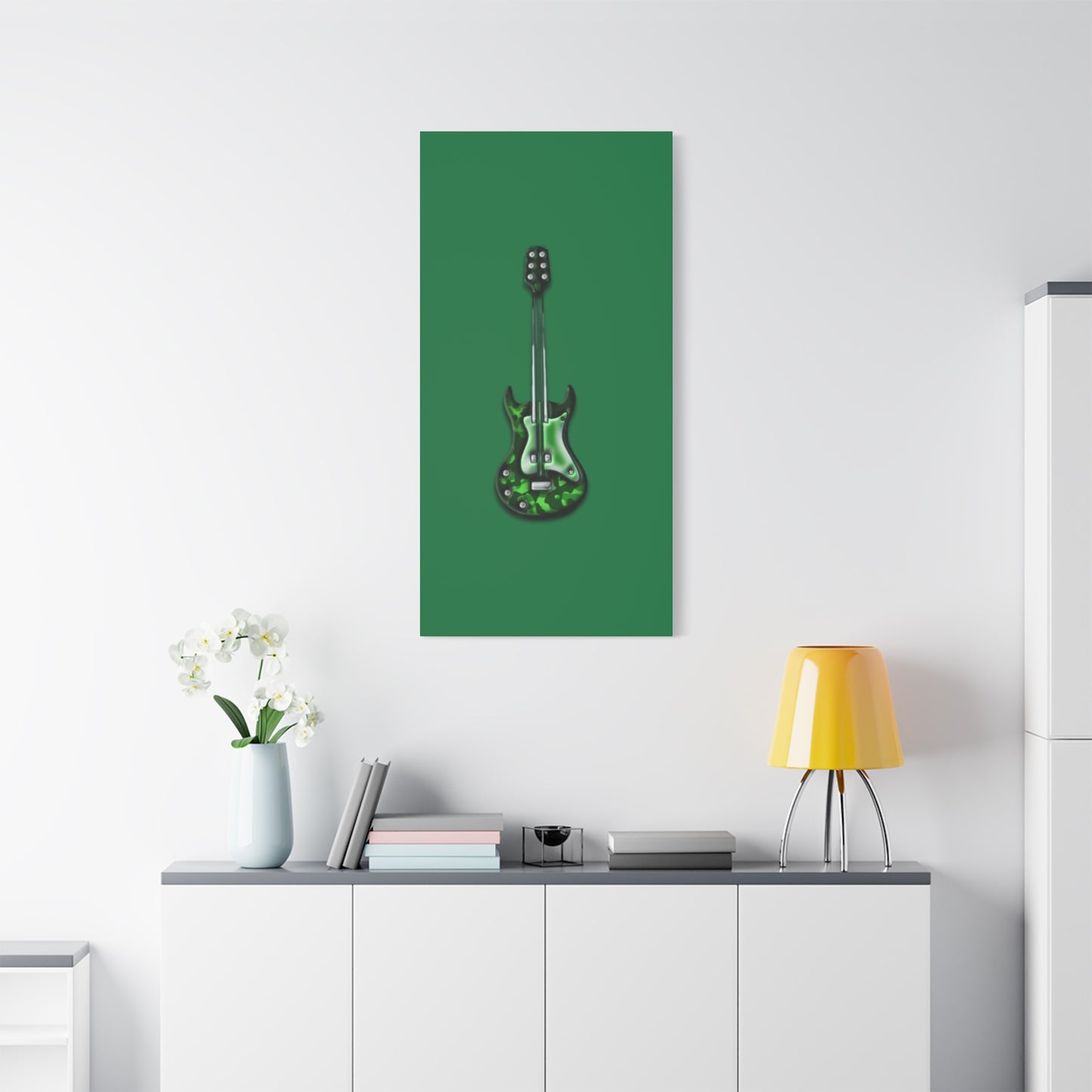 Green Electric Guitar Canvas Art, Music Wall Decor, Rock n Roll Gift, Guitar Lover's Art, Stretched Green Canvas, Home Theater Decor
