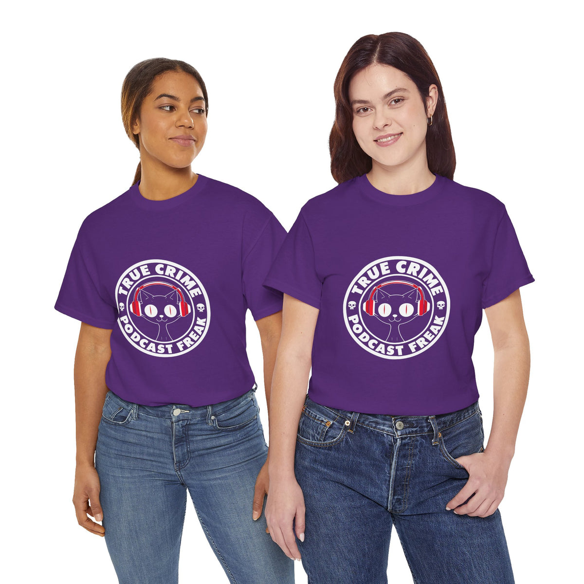 True Crime Podcast Tee — Cat with Headphones Logo