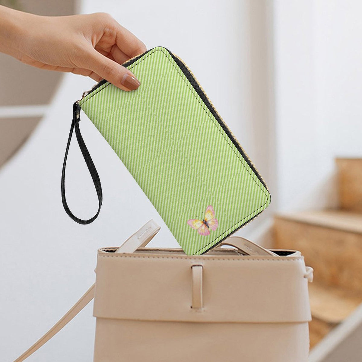 Leather Wallet with Wristlet Strap