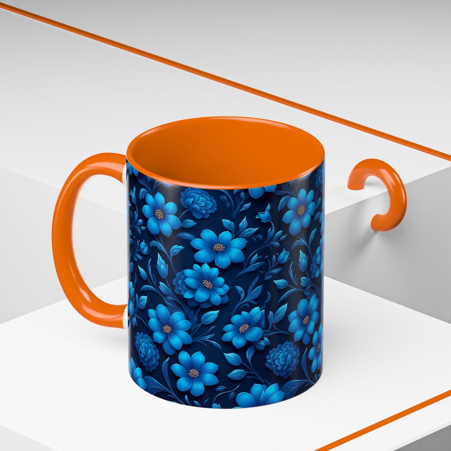 Floral Accent Coffee Mug, Blue Flower Mug, Ceramic Coffee Cup, Gift for Her, Nature-Themed Drinkware, Floral Home Decor, Unique Mug