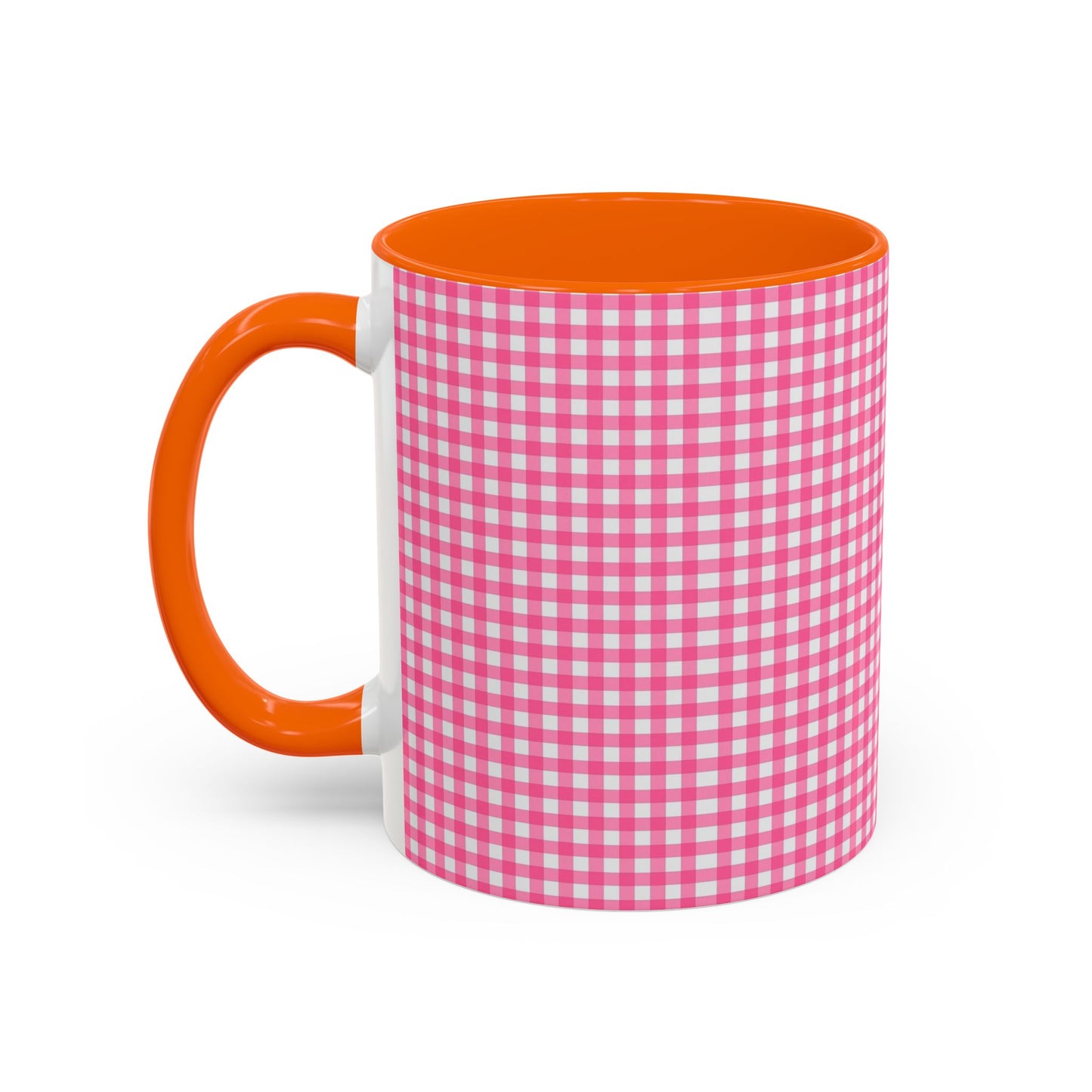 Pink Gingham Accent Coffee Mug, Cute Kitchen Decor, Gift for Coffee Lovers, Home Office Mug, Spring and Summer Vibes
