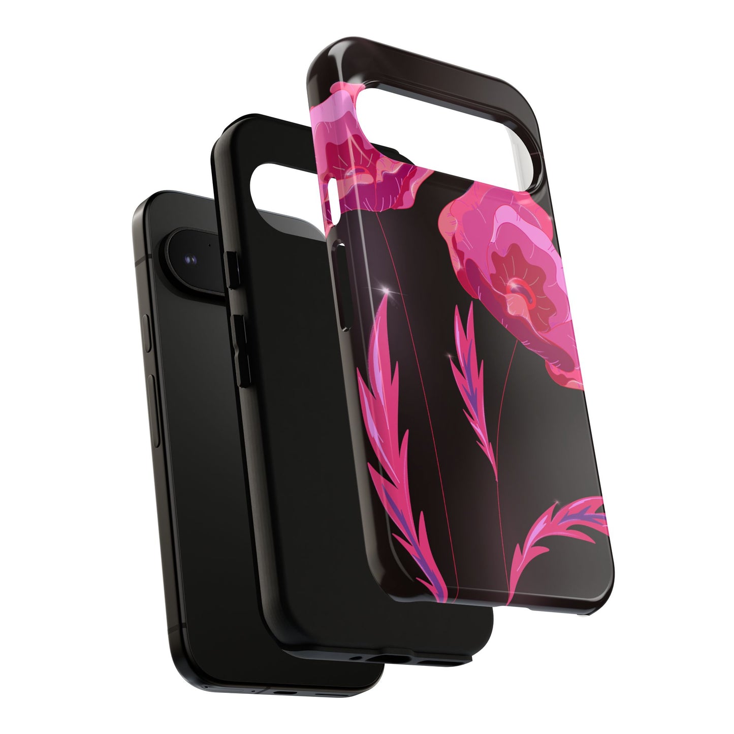 Floral iPhone Case | Tough Cases with Pink Poppy Design, Elegant Flower Phone Cover, Gift for Her, Spring Accessories, Chic Tech
