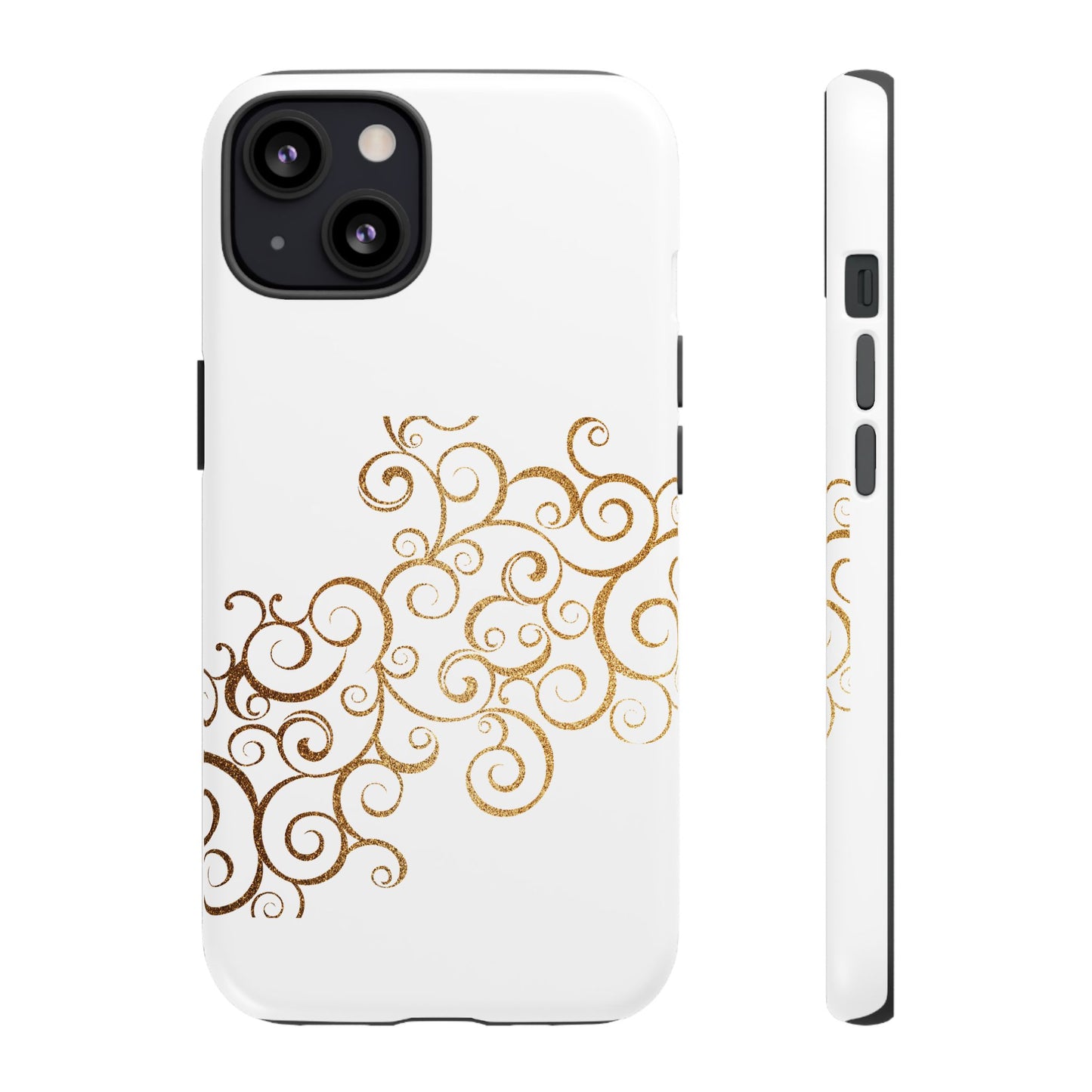 Elegant Floral Phone Case, Tough Cases, Gold Swirls, Stylish Protection, Trendy Gift, Chic Accessory