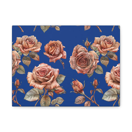 Floral Canvas Wall Art, Elegant Rose Decor for Home, Blue Art Print for Living Room, Floral Artwork for Gifts, Botanical Canvas Print
