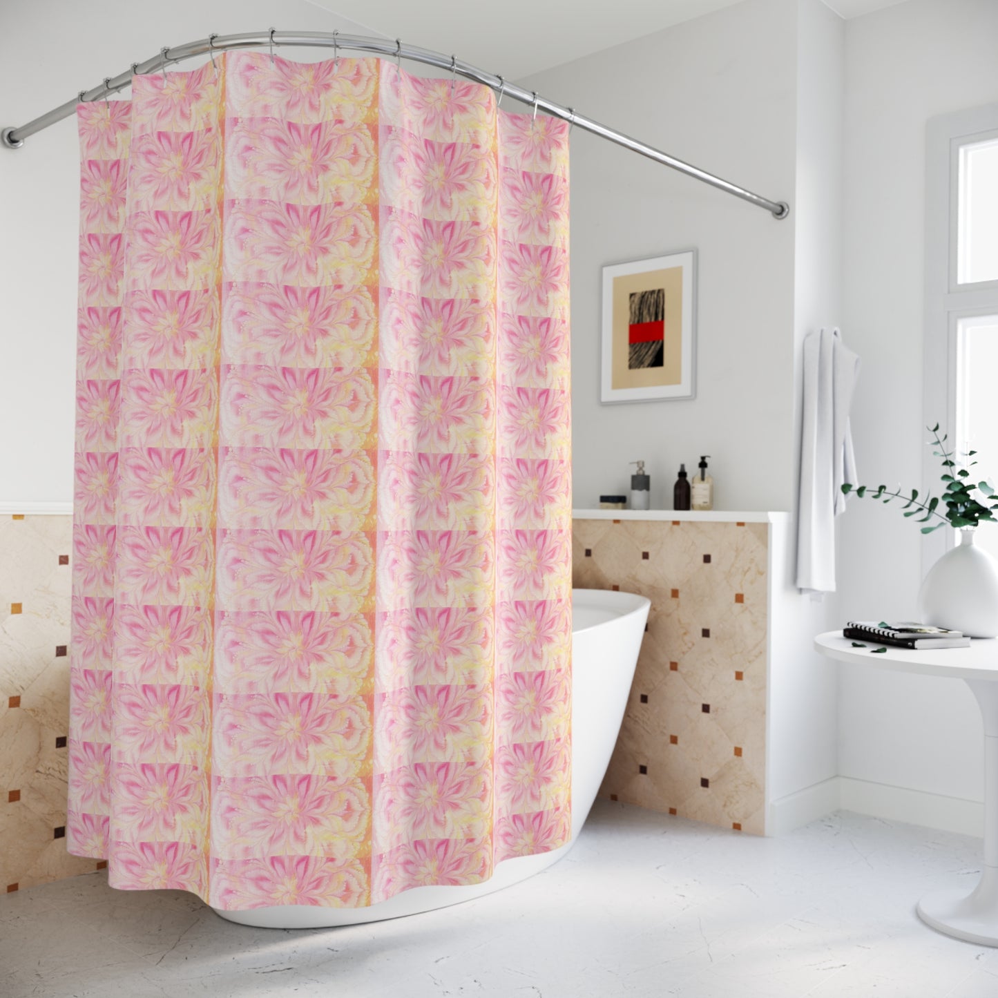 Vibrant Floral Shower Curtain, Boho Bathroom Decor, Pink Flower Print, Home Essentials, Unique Gift for Her, Summer Vibe