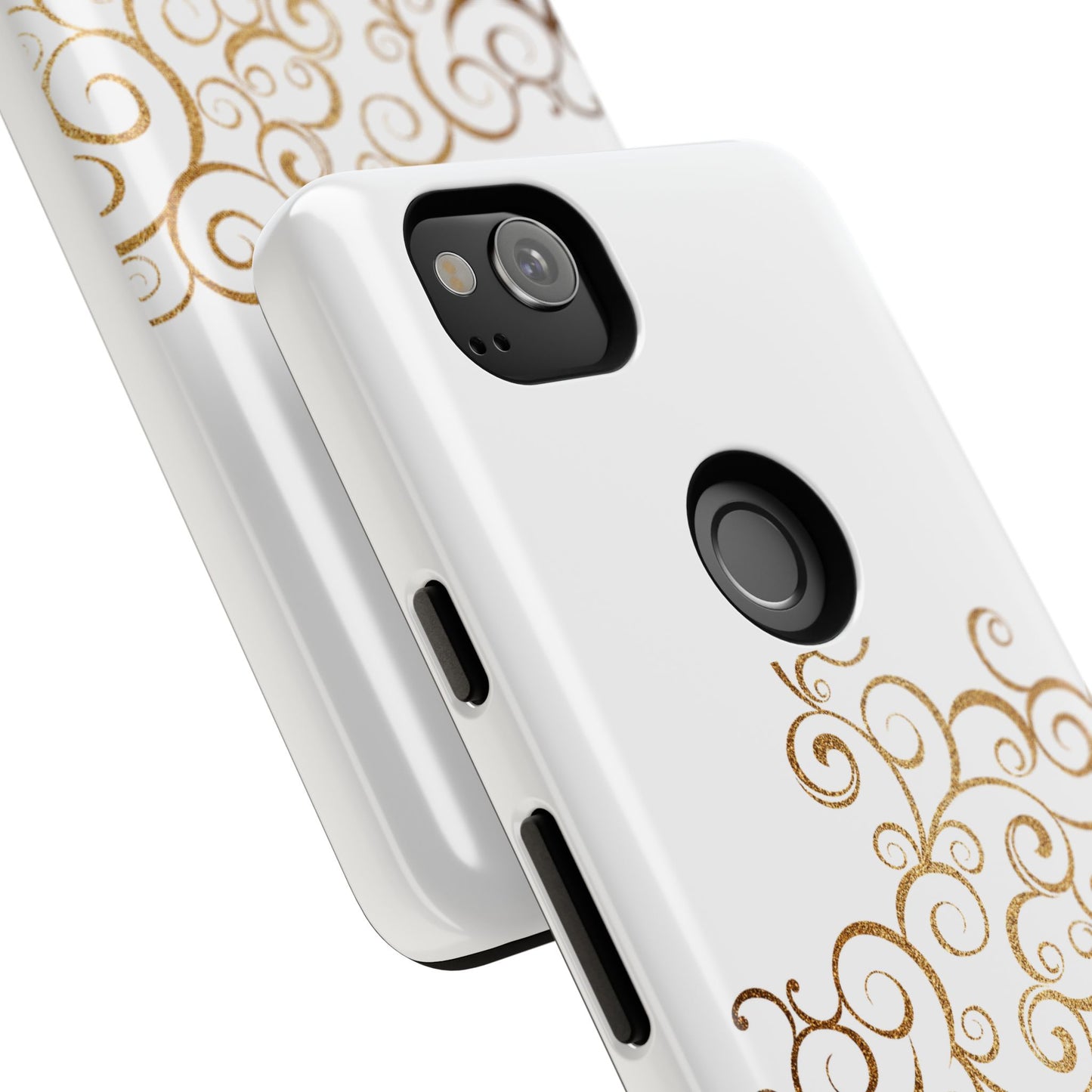 Elegant Floral Phone Case, Tough Cases, Gold Swirls, Stylish Protection, Trendy Gift, Chic Accessory