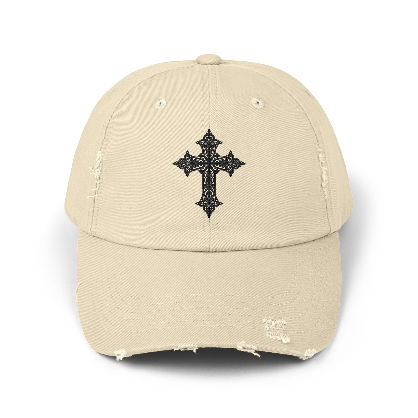 Cool Distressed Cap for Trendy Looks, Vintage Hat, Adjustable Cap, Cross Design, Casual Accessories