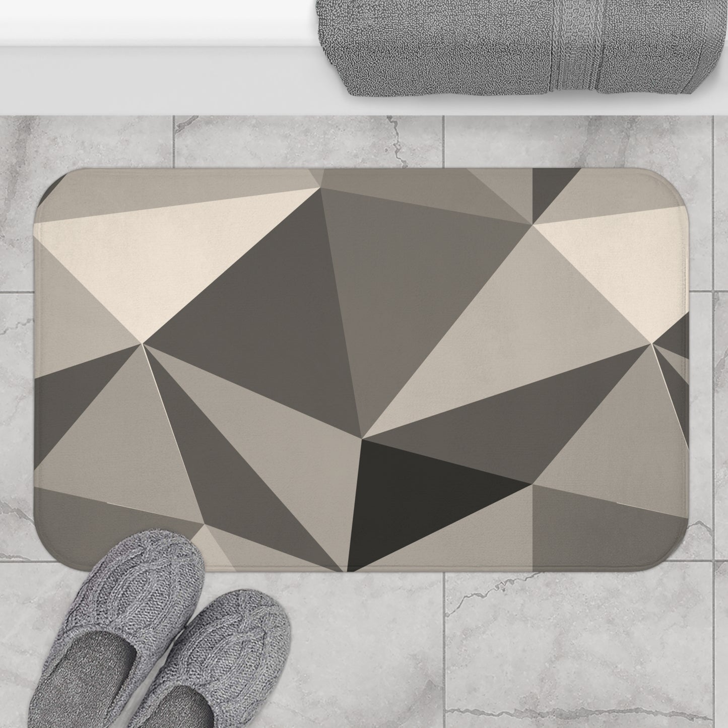 Geometric Gray Bath Mat - Modern Bathroom Decor, Stylish Rug for Home, Non-Slip Floor Mat, Housewarming Gift, Minimalist Design