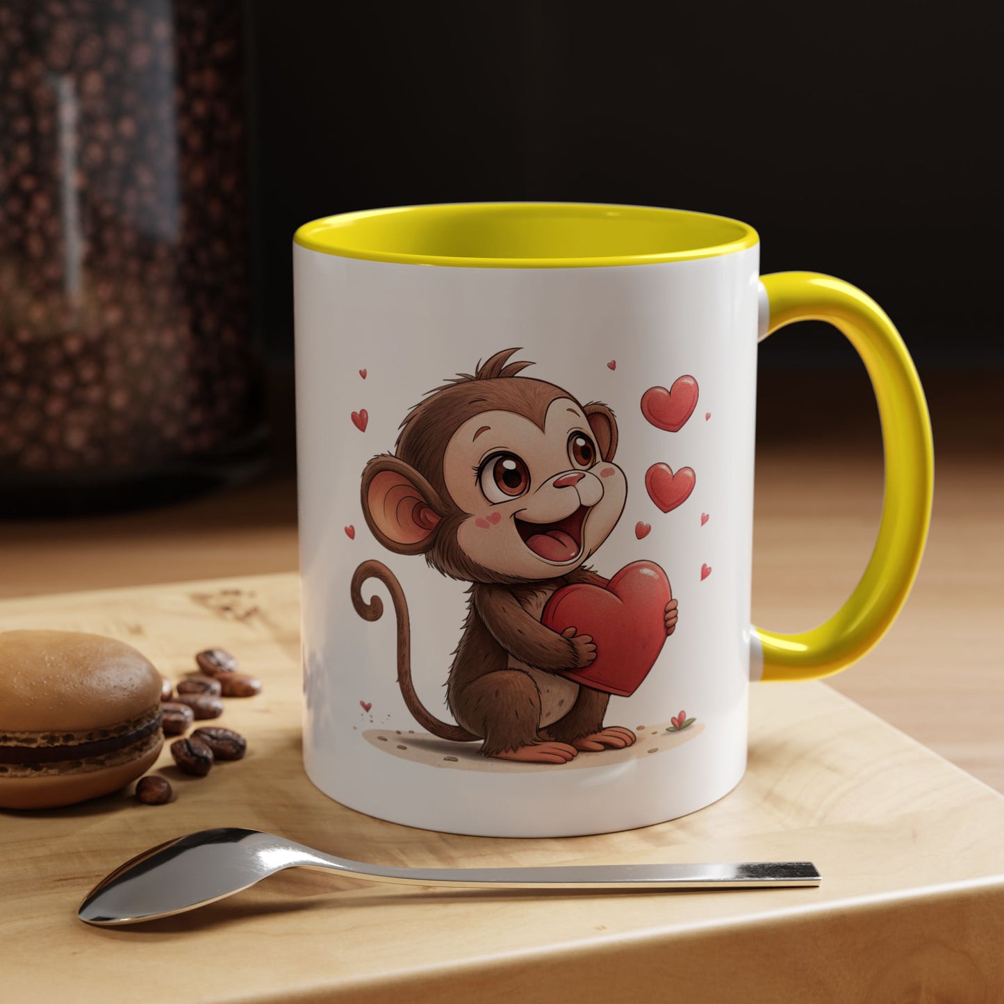 Cute Monkey Love Coffee Mug, Valentine's Gift, Animal Lover's Mug, Heartfelt Coffee Cup, Fun Kitchen Decor