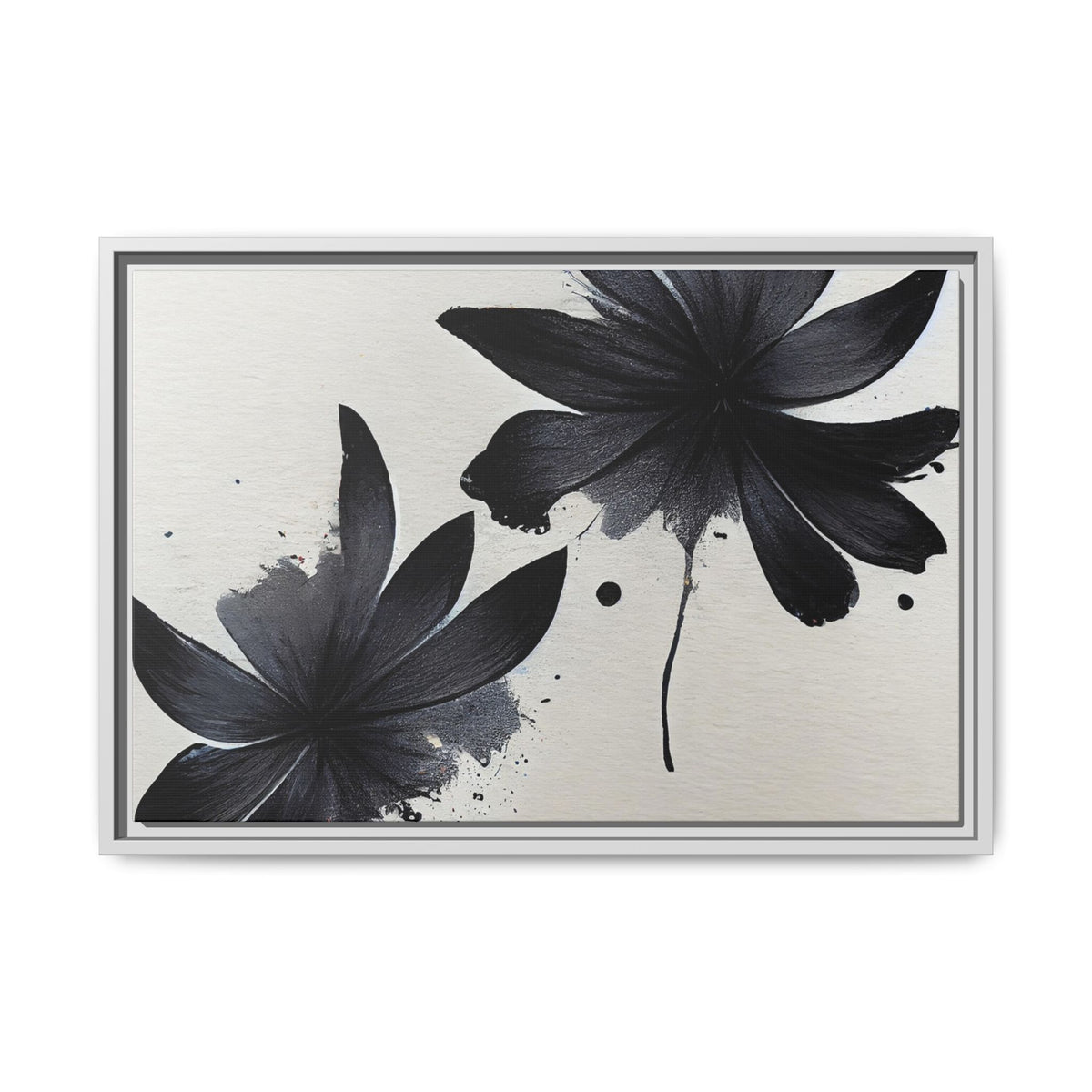 Framed Black Floral Matte Canvas Wall Art — Monochrome Botanical Print