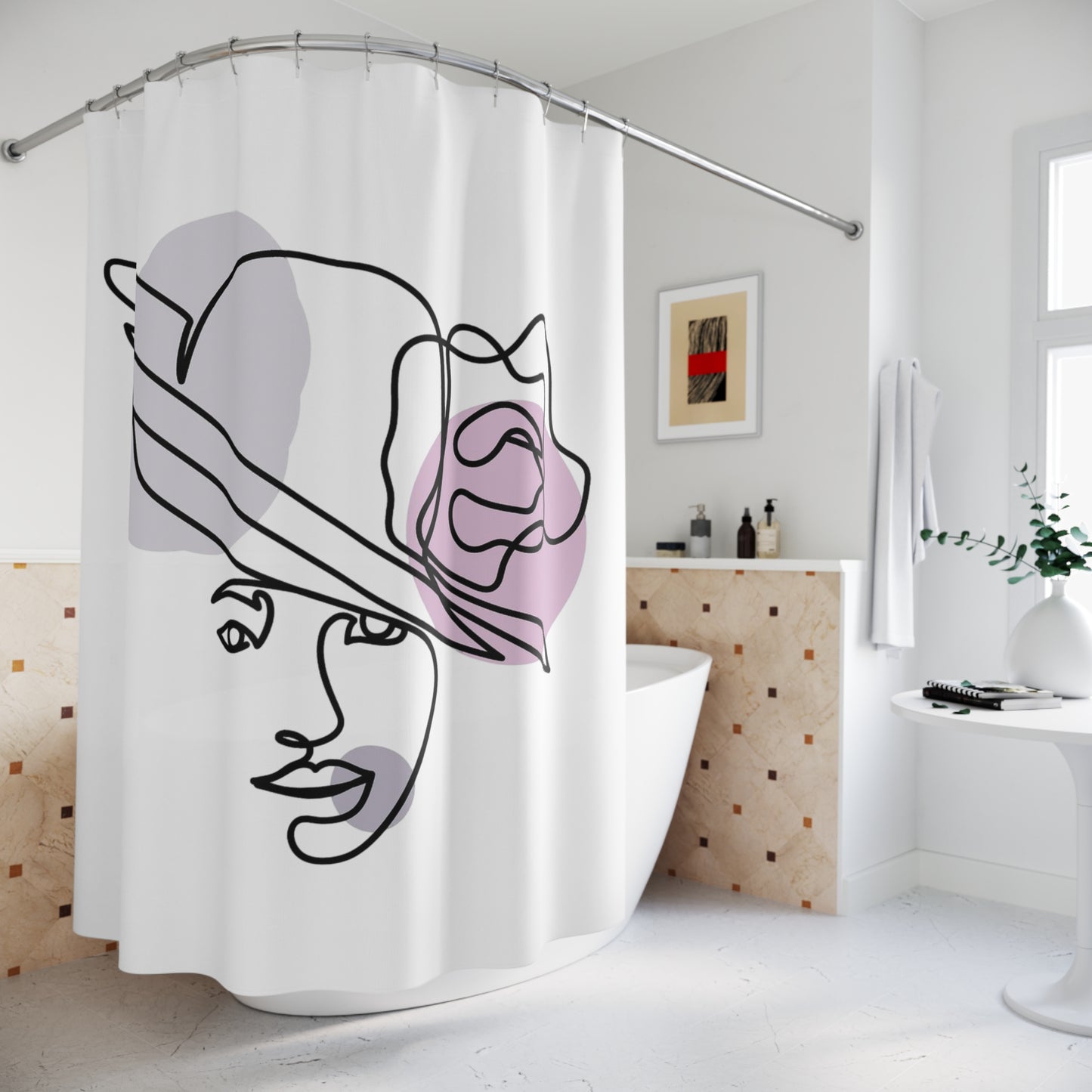 Chic Line Art Shower Curtain, Modern Bathroom Decor, Floral Design, Stylish Gift for Her, Art-inspired Home Accent