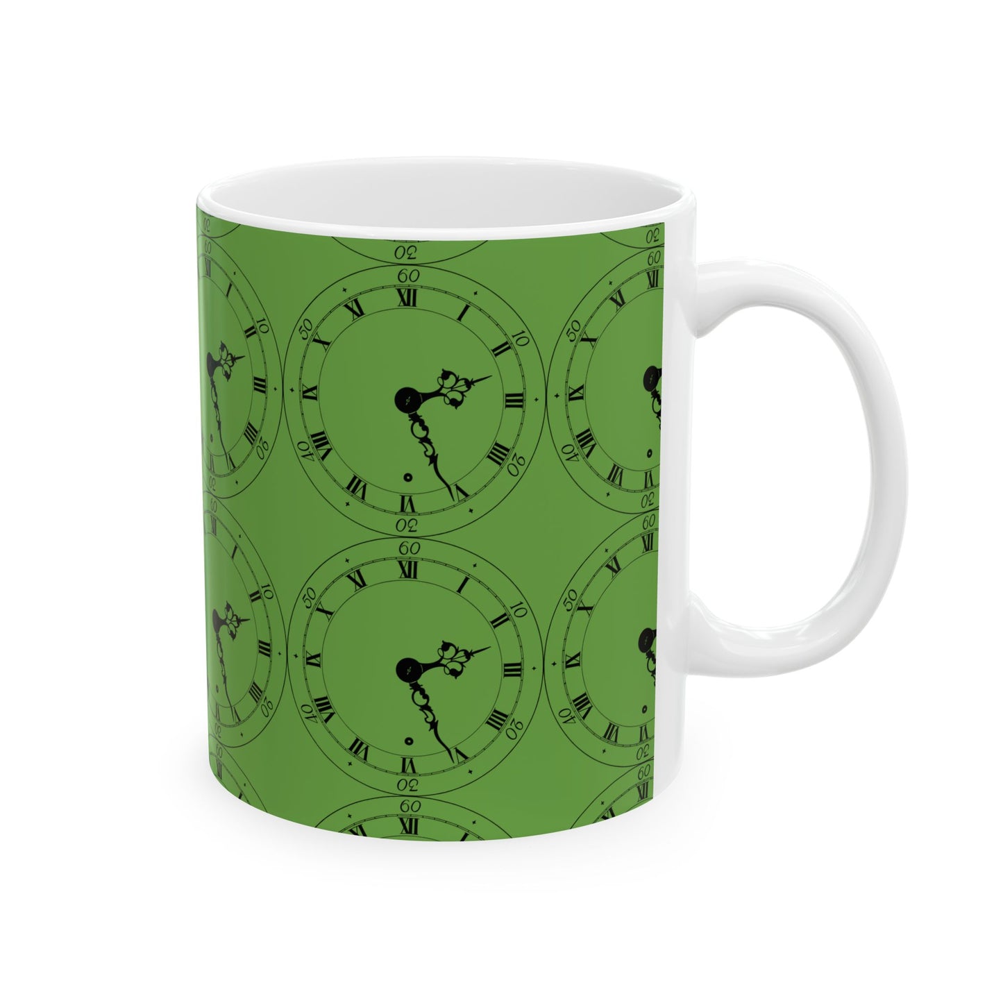 Green Clock Ceramic Mug, Unique Coffee Cup, Perfect Gift for Home, Office, Time Lovers, Functional Decor