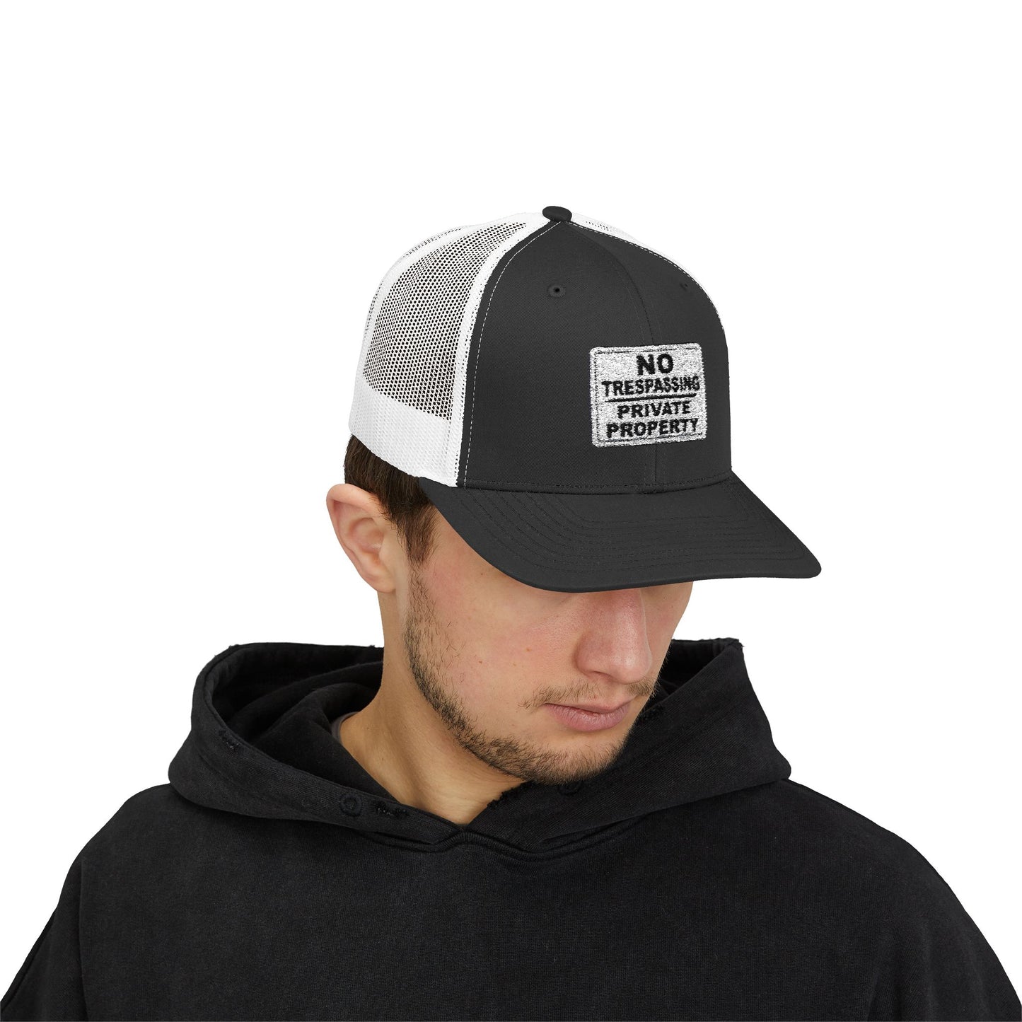 No Trespassing Snapback Trucker Cap, Outdoor Adventure Hat, Unique Gift for him, Summer Casual Style, Trendy Accessory