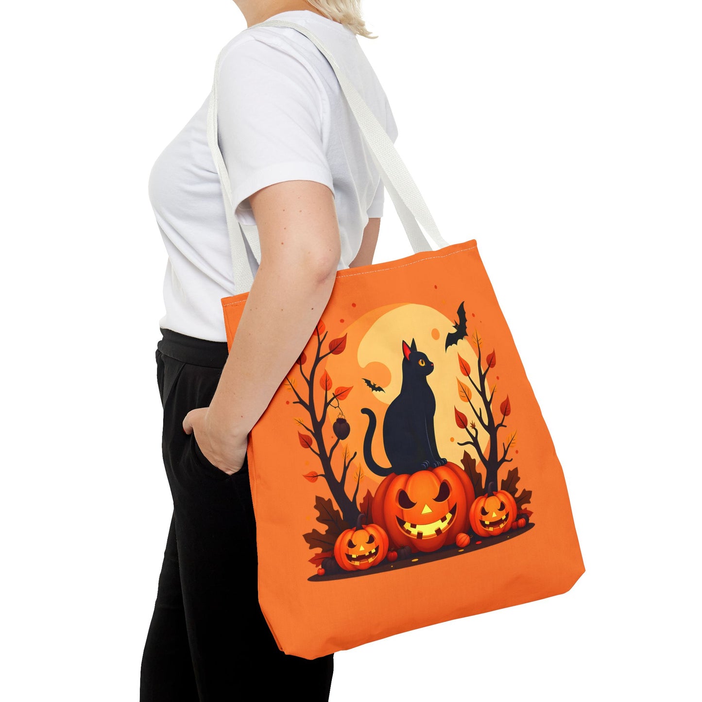 Halloween Cat Tote Bag | Spooky Halloween Accessory, Trick or Treat, Gift for Cat Lovers, Fall Fashion Must-Have, Pumpkin Decor