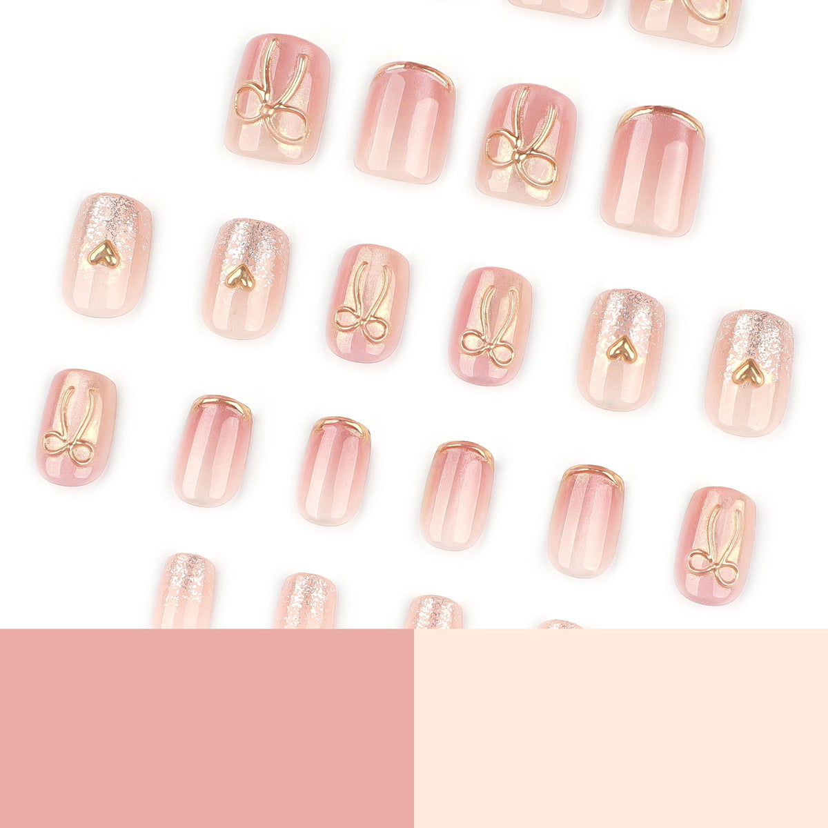 Soft Pink Bow and Heart Glitter Nails – Image 4