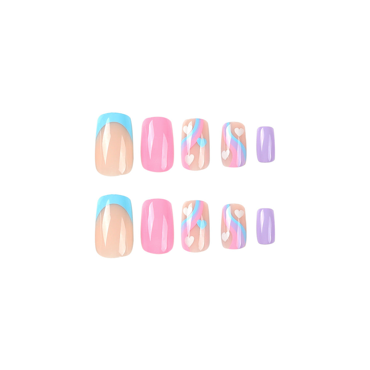 press on nails piece wholesale blue French purple nails piece multicolor wavy white love nails piece finished – Image 5