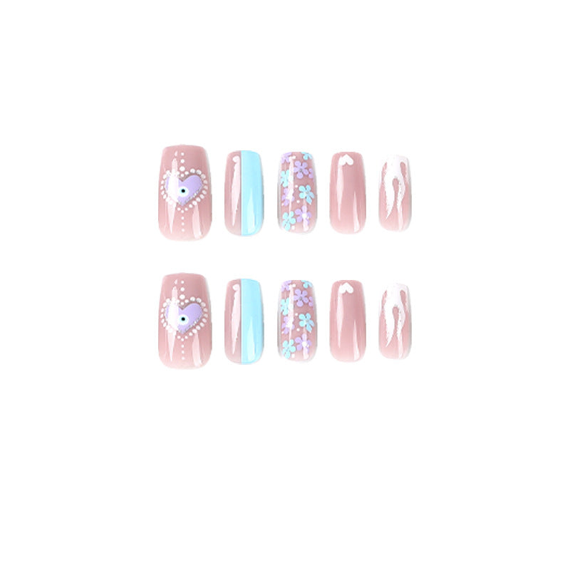 Press on armor finished white flame polka dots ins wind Press on armor gold glitter love pink blue flower nail – Image 5