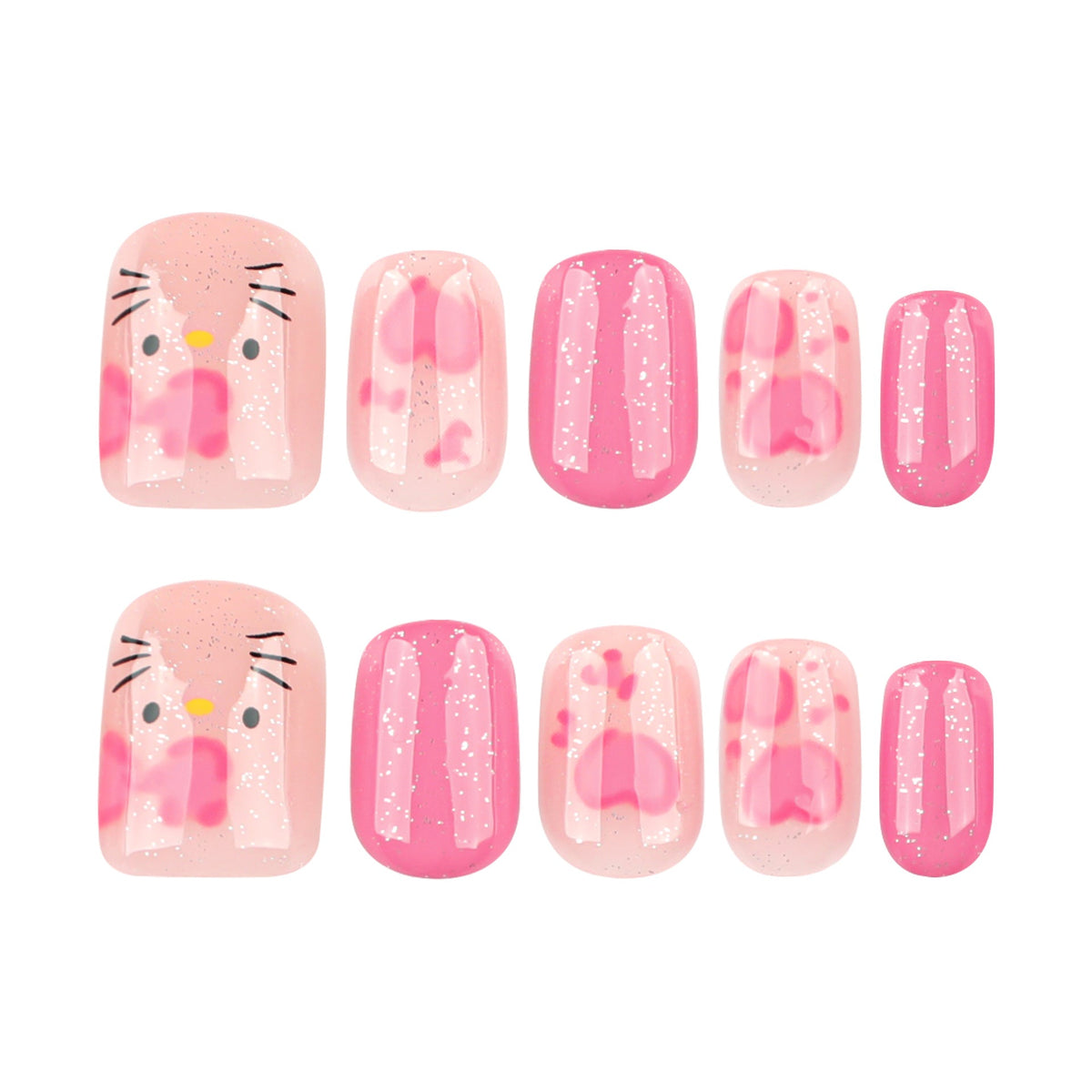 Japanese style pink bow sweet and cute short square press-on nails – Image 5