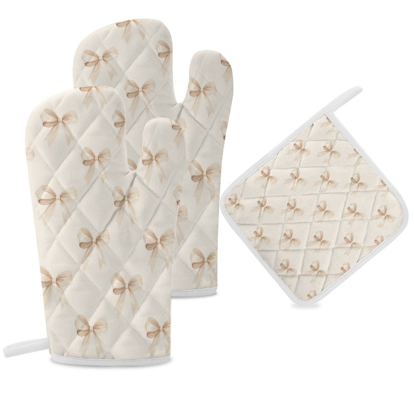 Oven Mitts & Pot Holder Set of 3 Ribbons