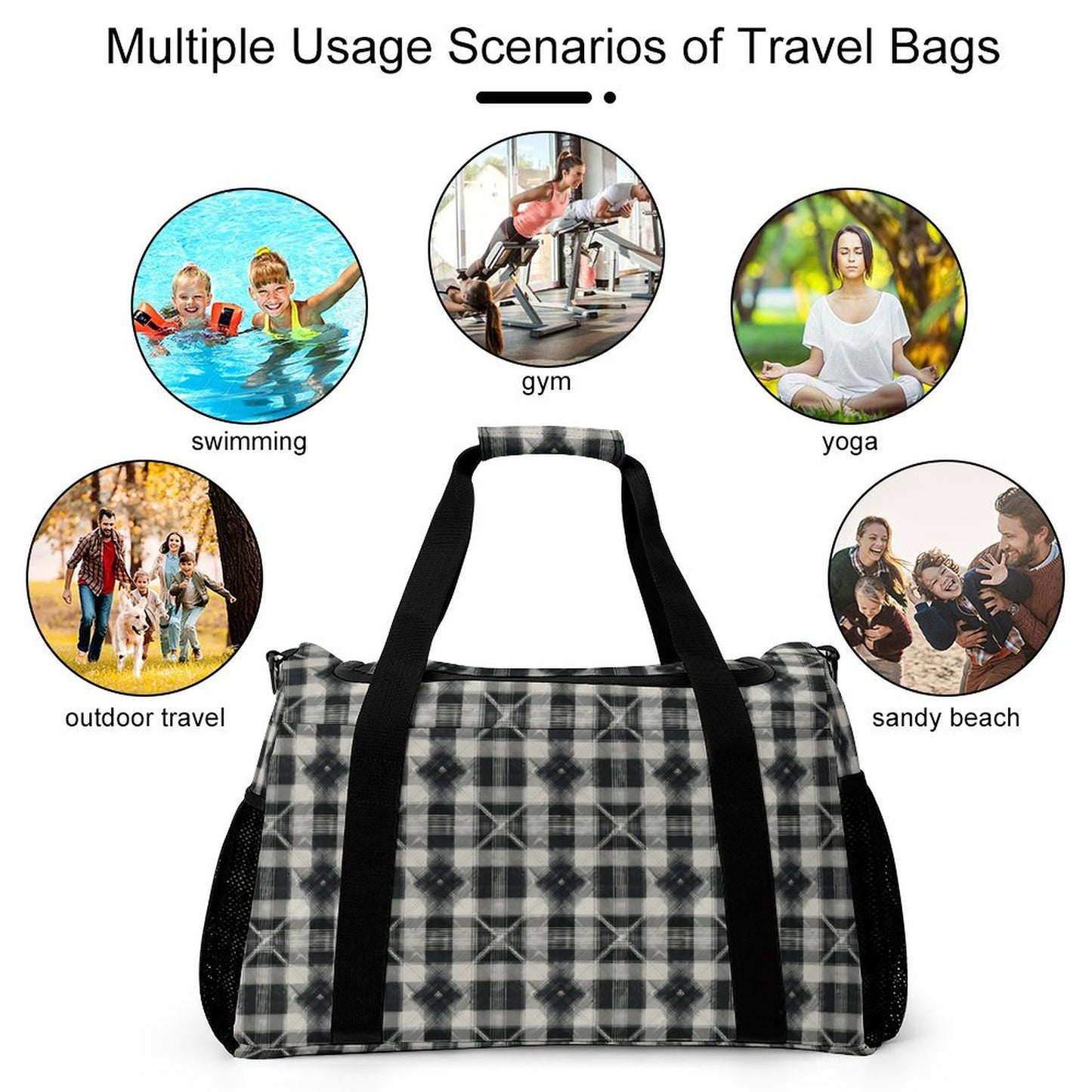 Travel Duffel Bag - Black and White