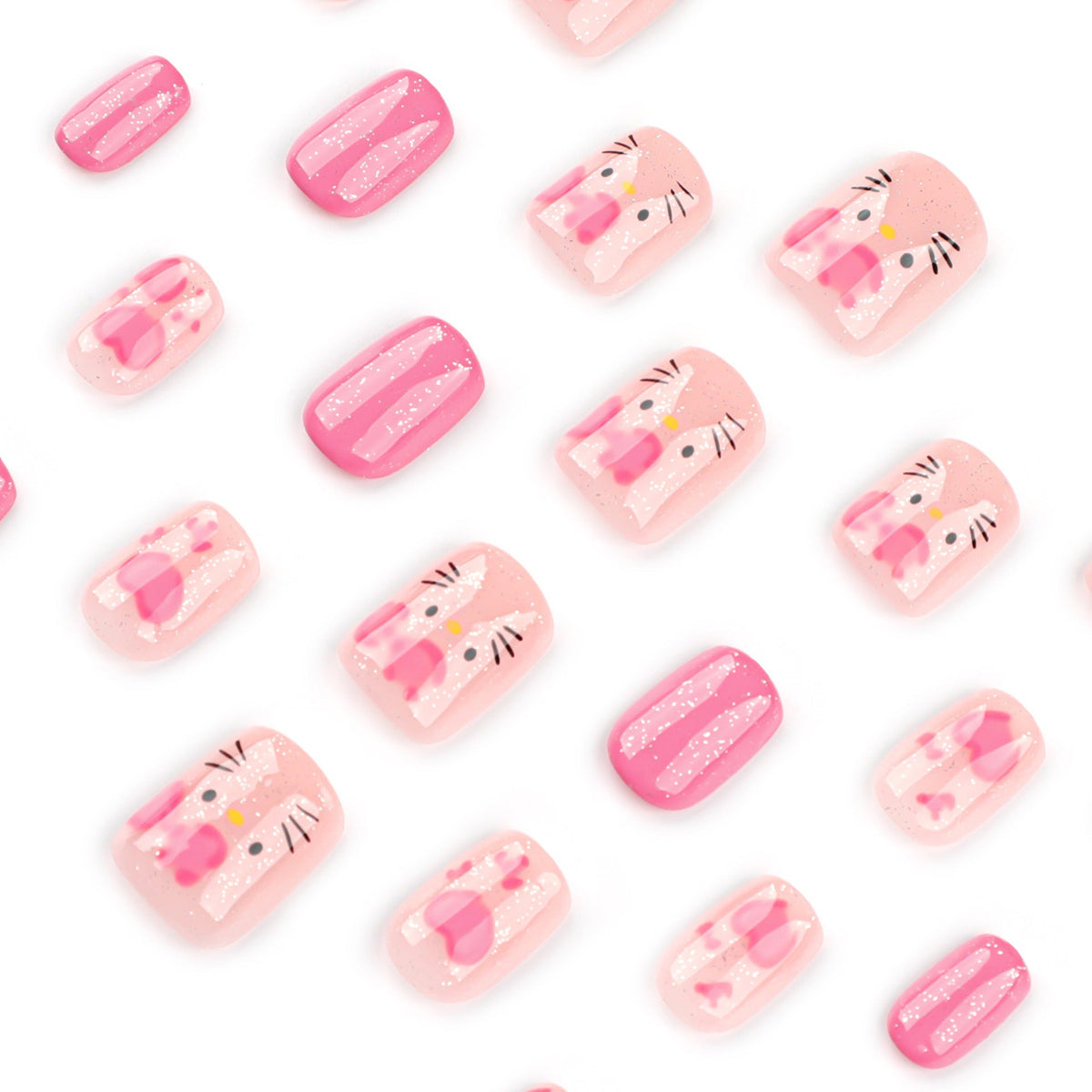 Japanese style pink bow sweet and cute short square press-on nails – Image 3