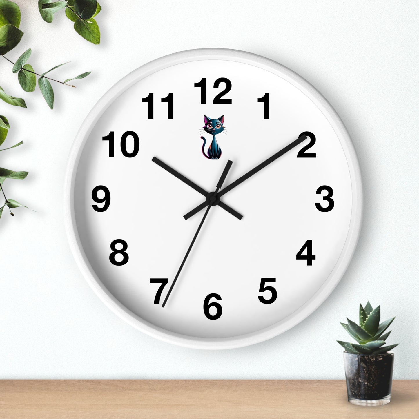 Cute Cat Wall Clock, Feline Decor, Home Office, Gift for Cat Lovers, Adorable Wall Art
