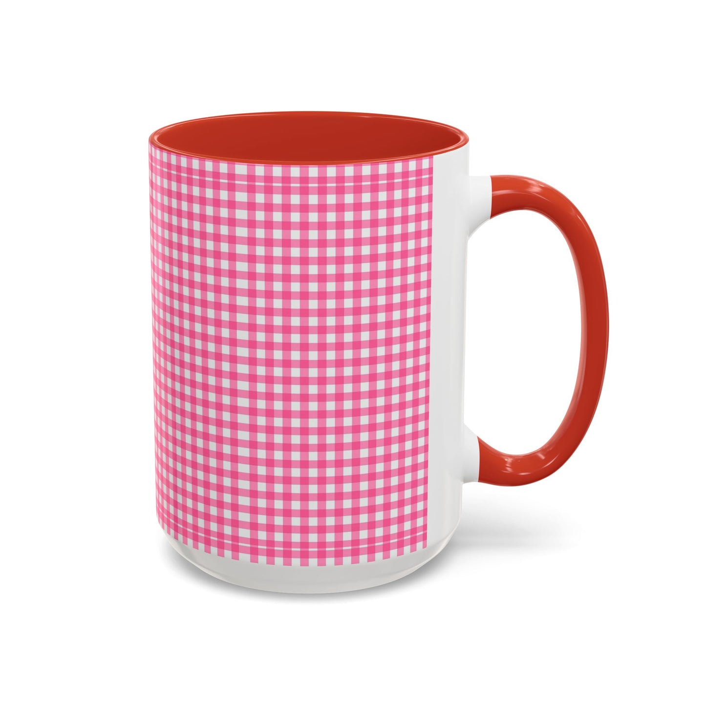 Pink Gingham Accent Coffee Mug, Cute Kitchen Decor, Gift for Coffee Lovers, Home Office Mug, Spring and Summer Vibes