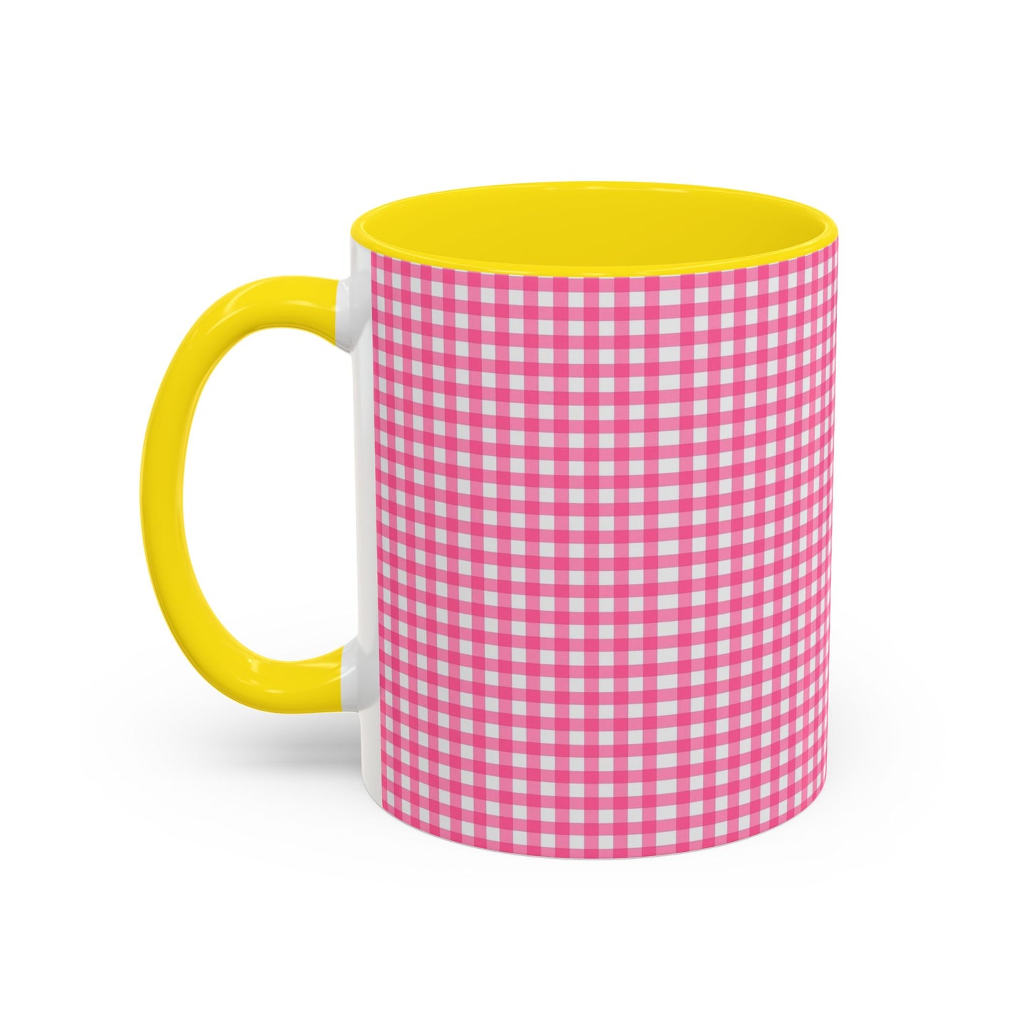 Pink Gingham Accent Coffee Mug, Cute Kitchen Decor, Gift for Coffee Lovers, Home Office Mug, Spring and Summer Vibes