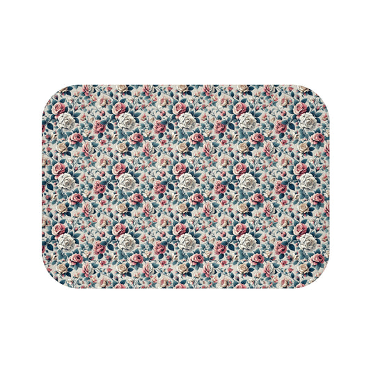 Chic Floral Bath Mat, Vintage-Style Bathroom Decor, Non-Slip Mat, Housewarming Gift, Bohemian Home Accent
