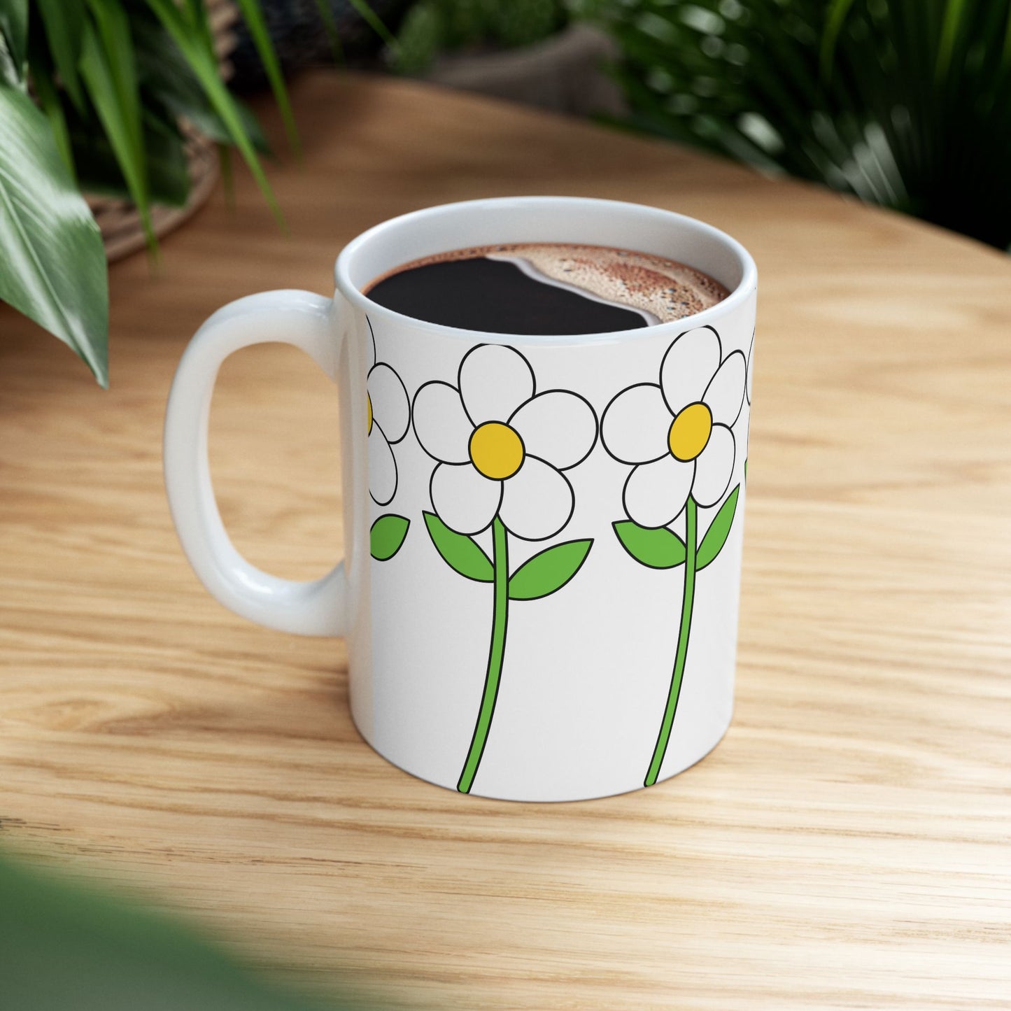 Flower Power Ceramic Mug - 11oz & 15oz, Floral Coffee Cup, Gift for Garden Lovers, Cute Tea Mug for Her, Spring Decor Mug