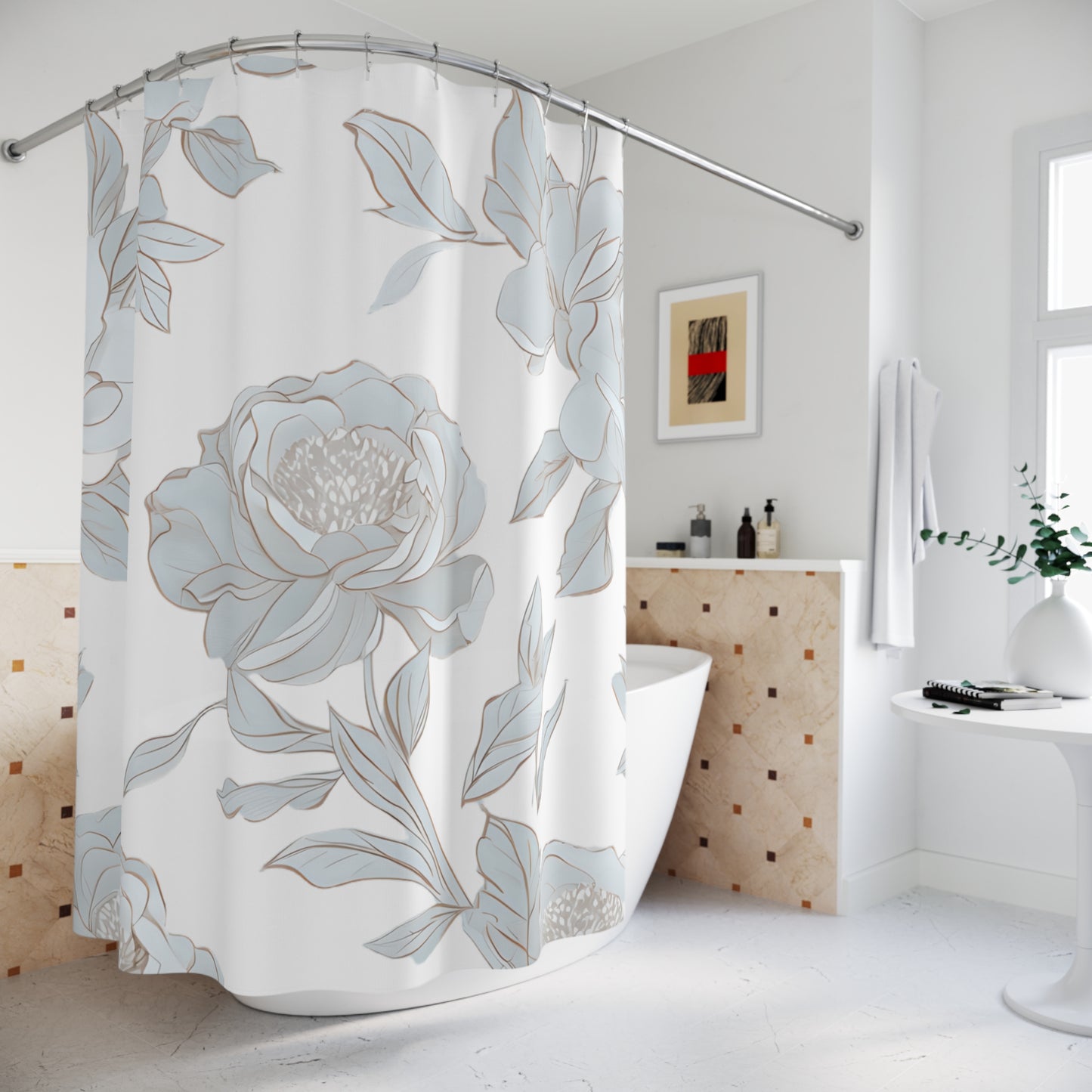 Botanical Floral Shower Curtain, Elegant Bathroom Decor