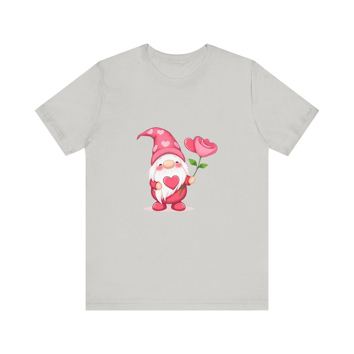 Valentine Gnome T‑Shirt — Cute Pink Gnome Holding Rose Tee