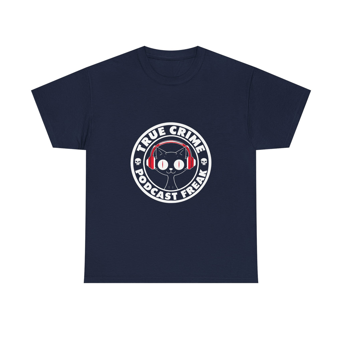 True Crime Podcast Tee — Cat with Headphones Logo