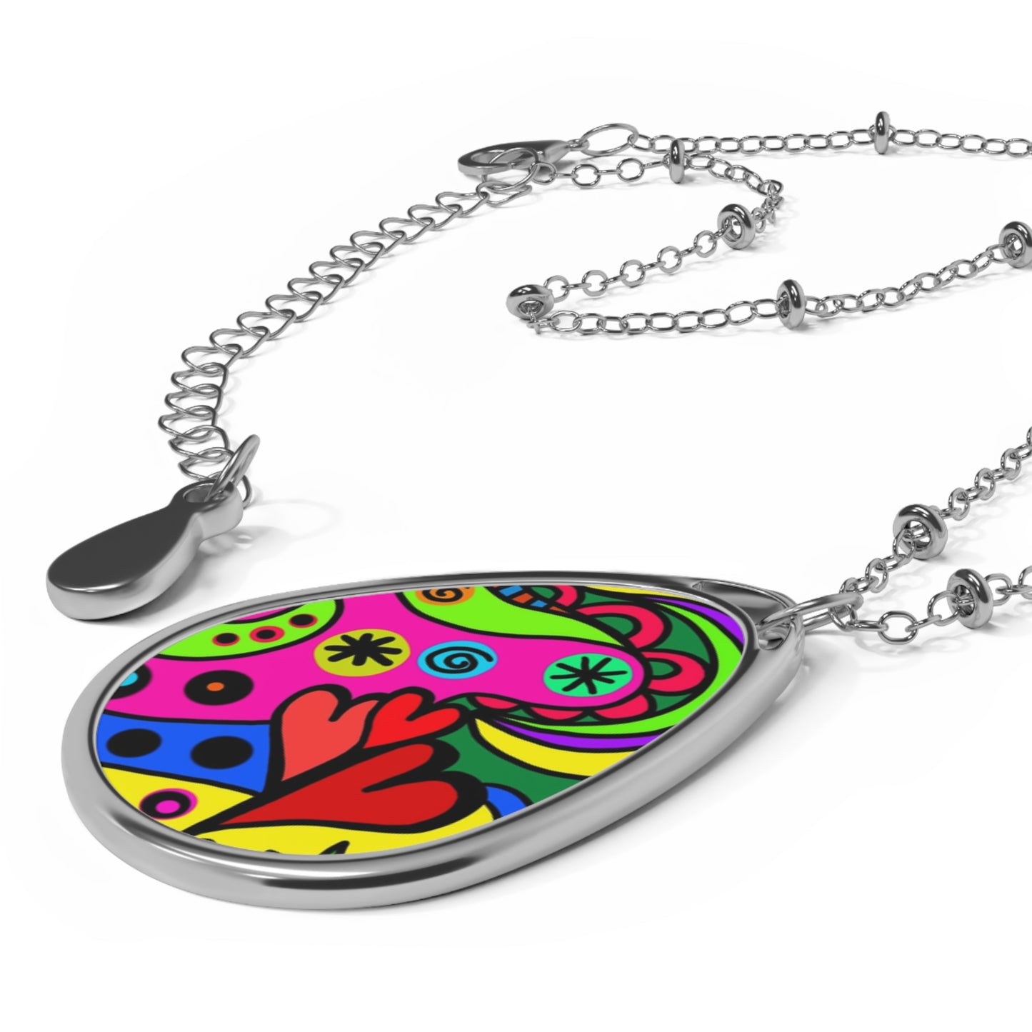 Colorful Boho Oval Necklace, Vibrant Jewelry Gift