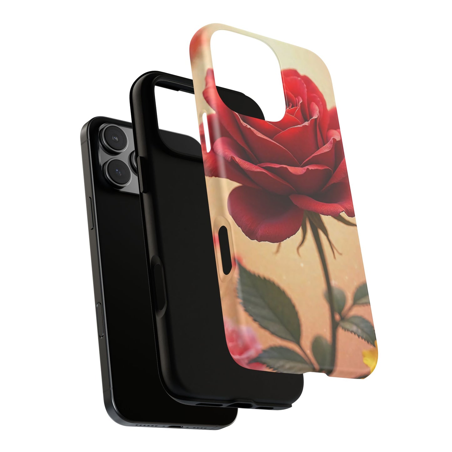 Floral Phone Case with Red Rose Design, Tough Phone Cover, Flower Print, Gift for Her, Stylish Accessory, Floral Aesthetic